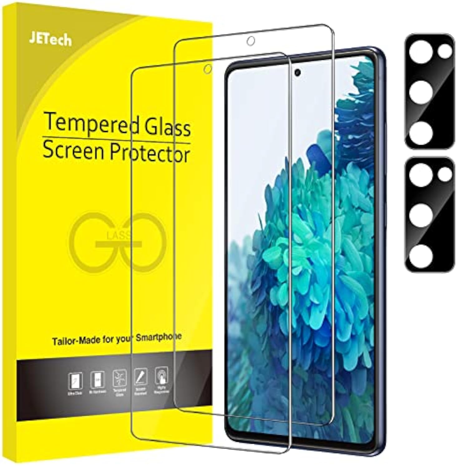 JETech Screen Protector for Samsung Galaxy S20 FE 6.5-Inch with Camera Lens Protector, Tempered Glass Film, Fingerprint ID Compatible, HD Clear, 2-Pack Each