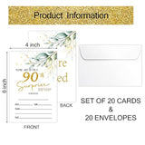 90Th Birthday Fill-In Invitations Cards With Envelopes (20 Count)?Greenery Surprise Birthday Party Supplies Decorations, Birthday Invites For Woman/Man - B14