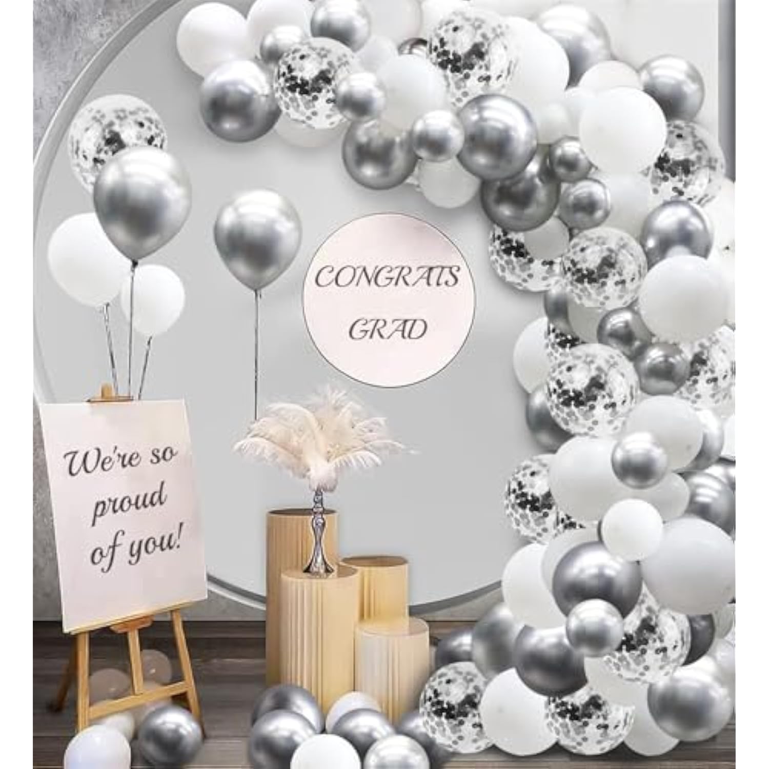 White And Silver Balloons Garland Arch Kit 5” 10 Inch 12” White Silver