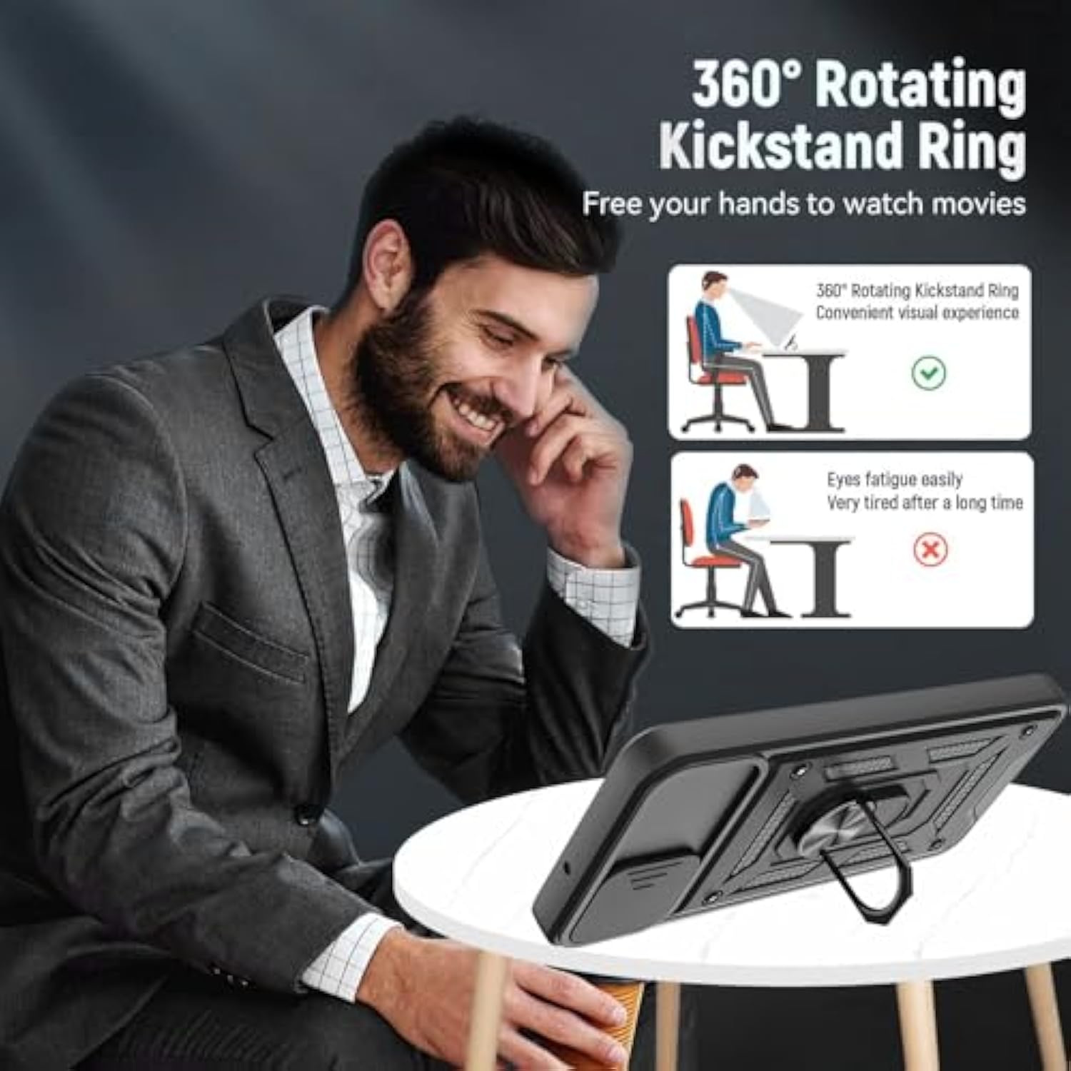 For Revvl 7 5G With Slide Camera Cover, 2 Tempered Glass Screen Protectors, 360 Ring Kickstand [Military Grade] Case (Black)