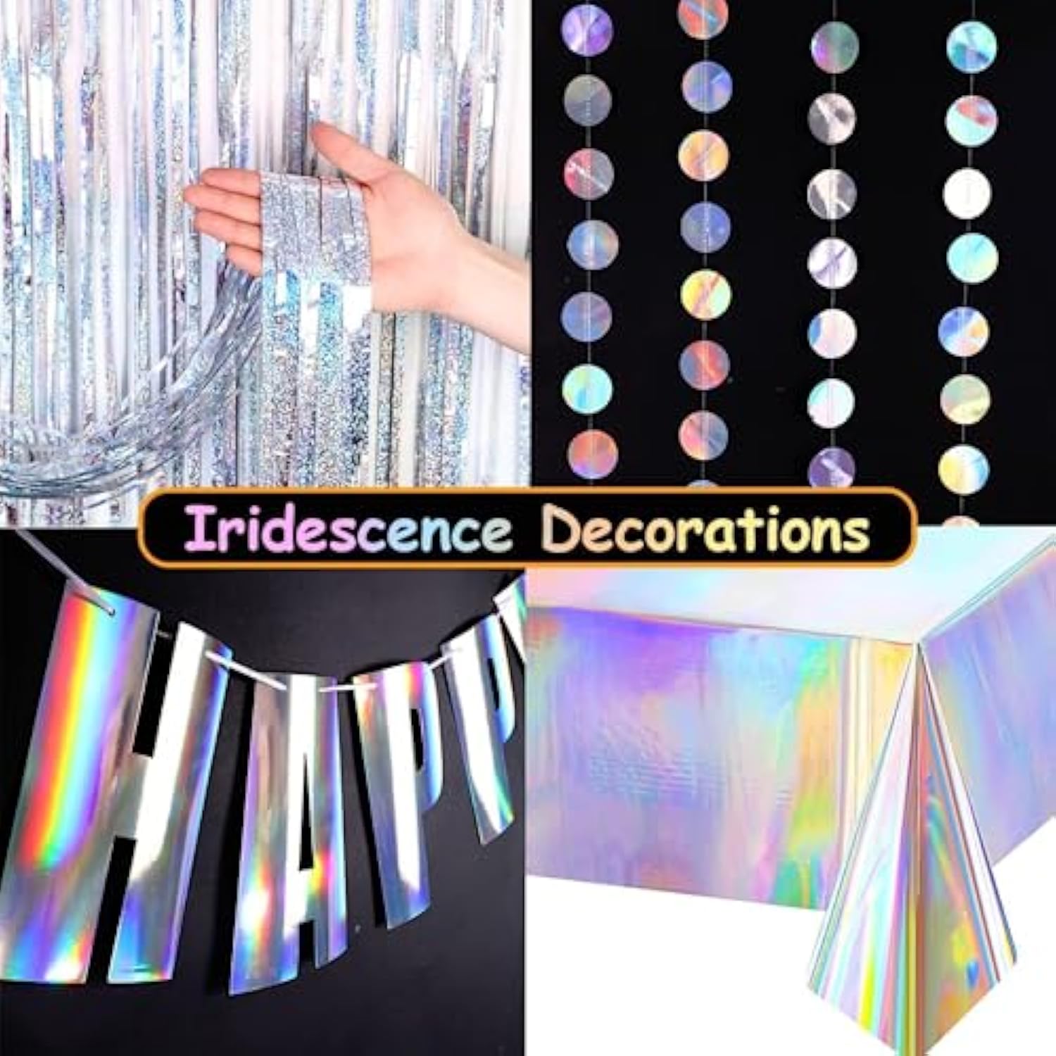 Disco Party Decorations, Iridescent Happy Birthday Banner Cute Foil Birthday Sign Hanging Streamer Balloon For 60S 70S 80S Women Men Cool Retro Boogie Disco Dancing Bachelorette Indoor Home Decor