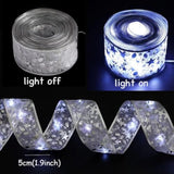 Christmas Tree Decorations Ribbon Lights, 32Ft 100 Led String Lights, Battery-Powered Copper Wire Christmas Tree Ribbon