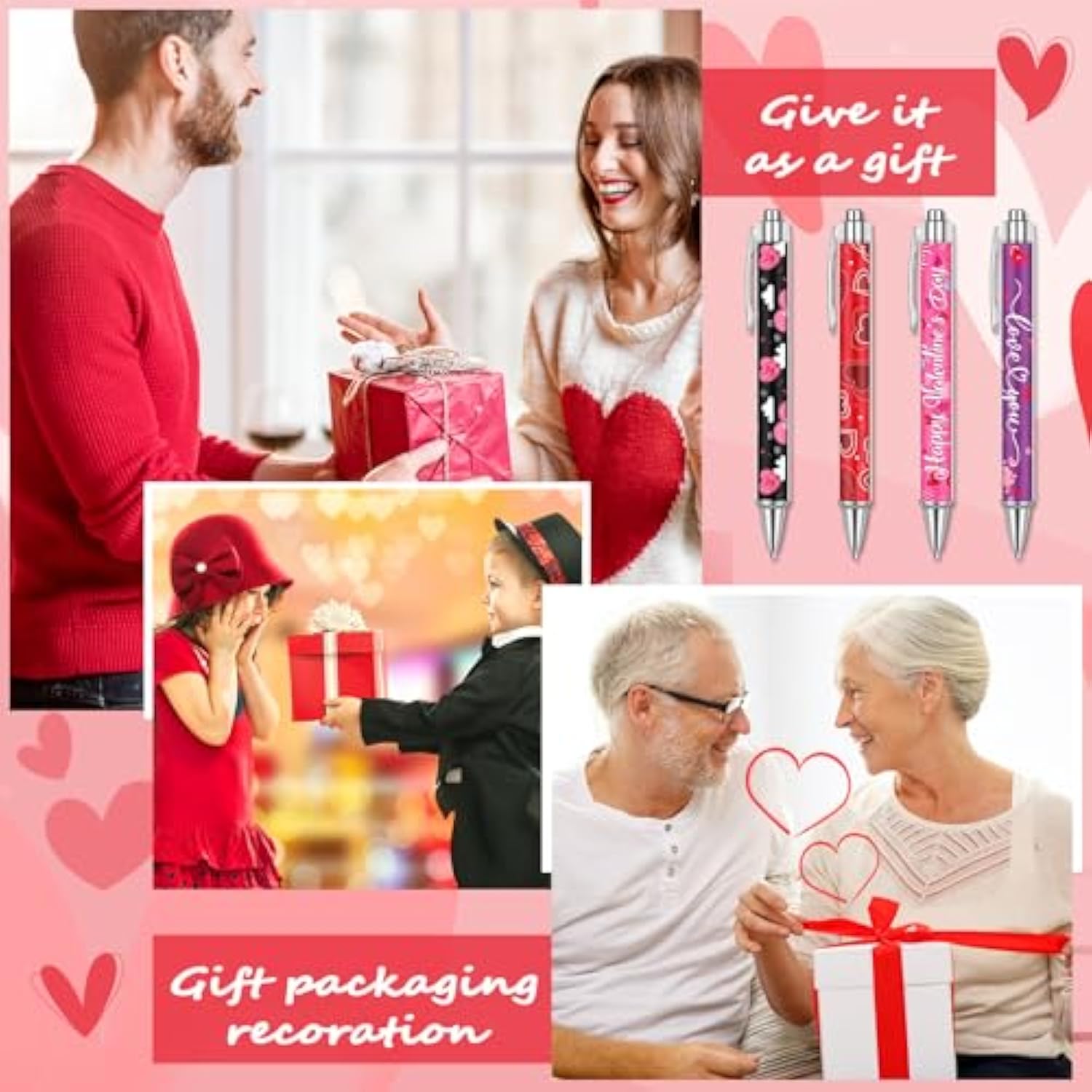 48 Pcs Valentines Day Pens Bulk Valentine'S Day Ballpoint Pens Retractable Heart Black Gel Ink For Wedding Party Exchange Gift Office Supplies