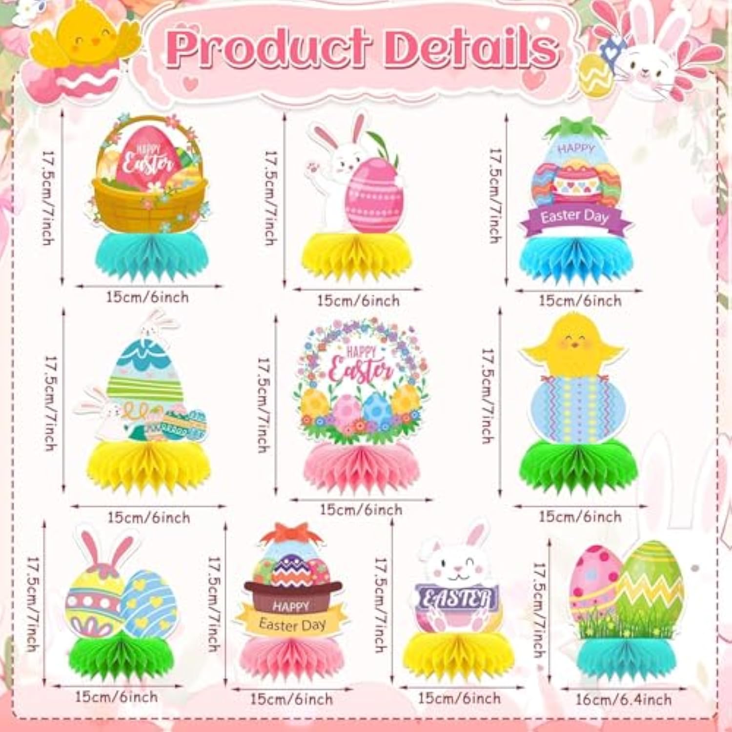 10 Pcs Easter Decorations Honeycomb Centerpieces?Easter Table Decor Happy Easter Bunny Easter Egg Centerpieces Table Honeycomb For Spring Easter Rabbit Photo Prop Party Supplies