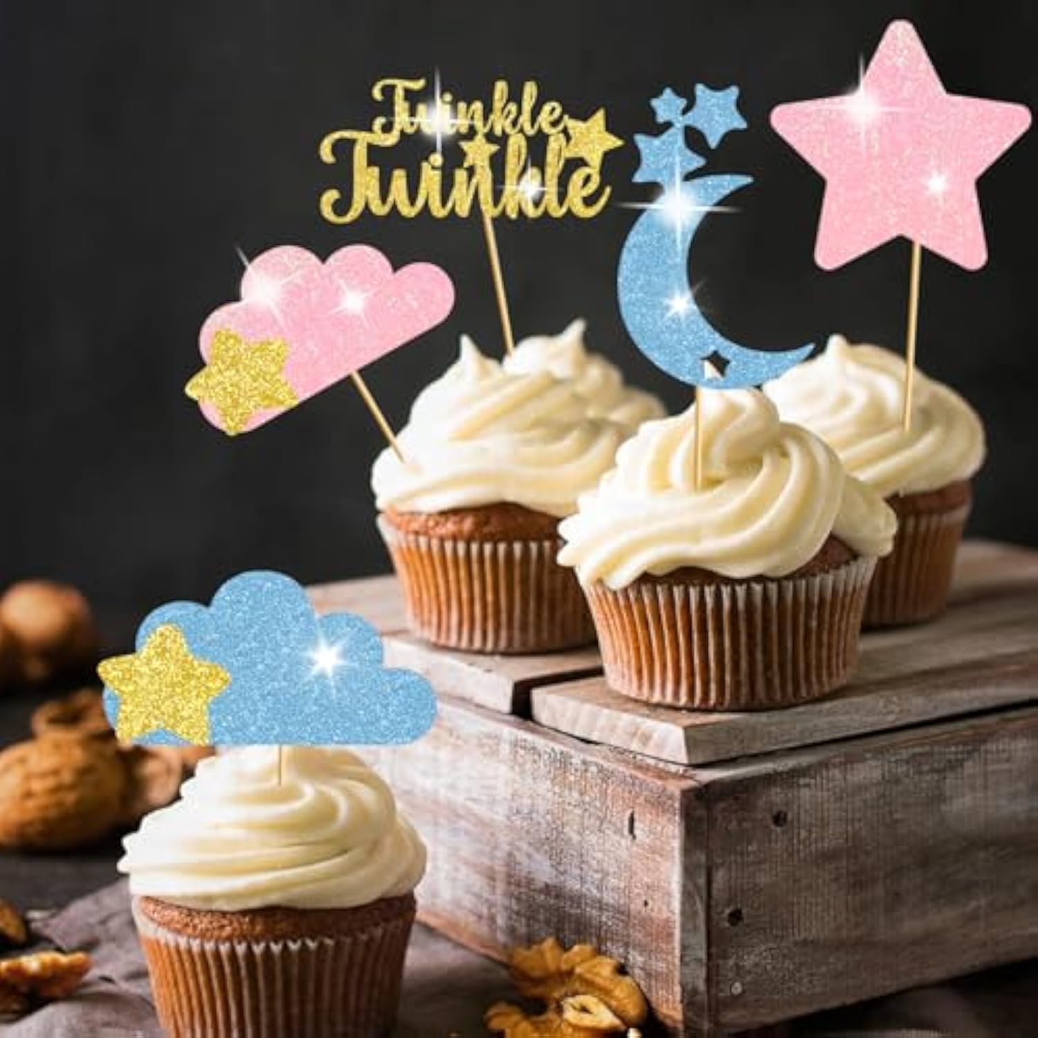 Twinkle Twinkle Little Star Cupcake Toppers, Star Cupcake Toppers, Twinkle Twinkle Little Star Gender Reveal Decorations, Gender Reveal Cake Decorations For Baby Shower Supplies