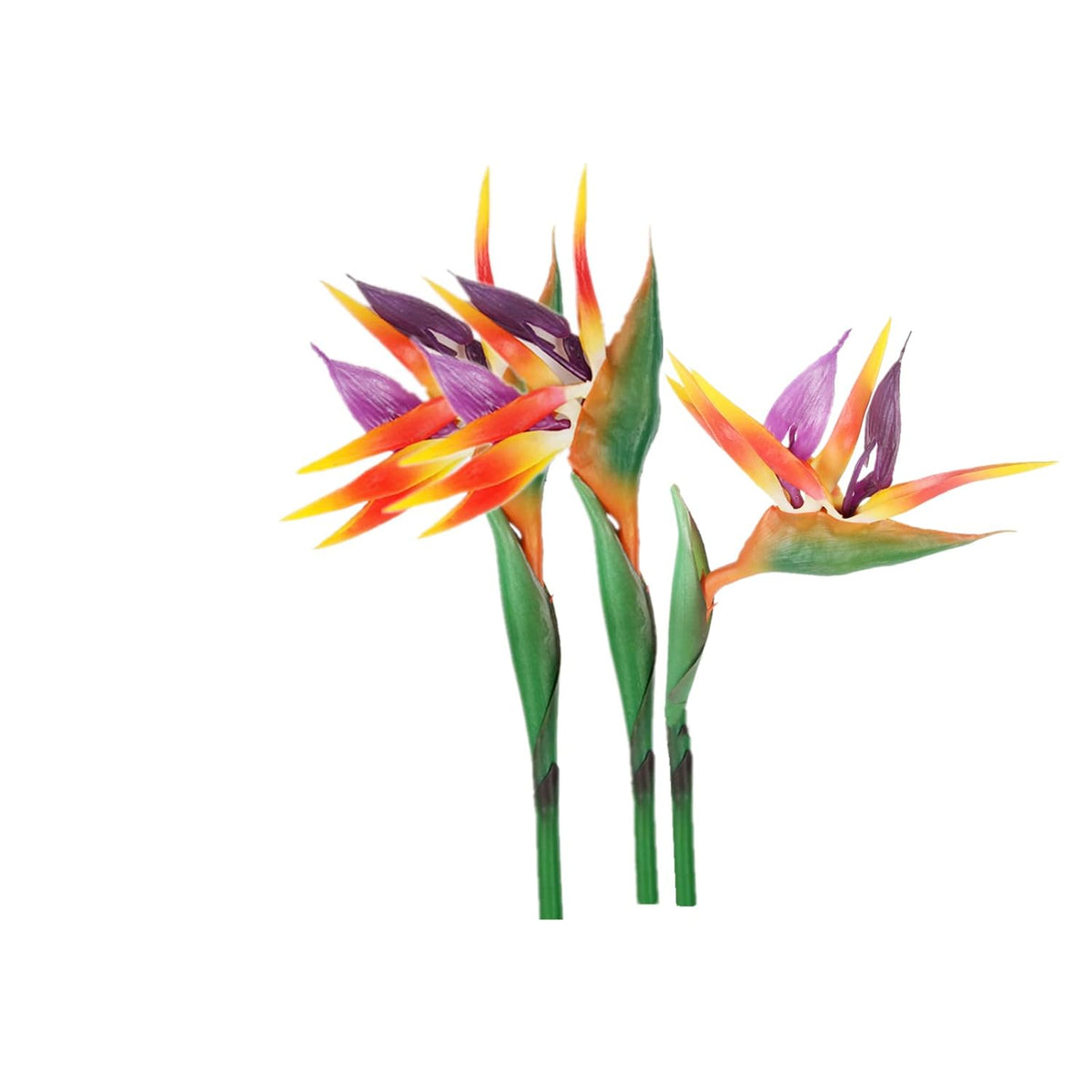 3 Pcs Orange Large Bird Of Paradise 29" Permanent Strelitzia, Imitating Tropical Plants, Soft Rubber Pu Artificial Flowers For Home Office, 0.3" Stem