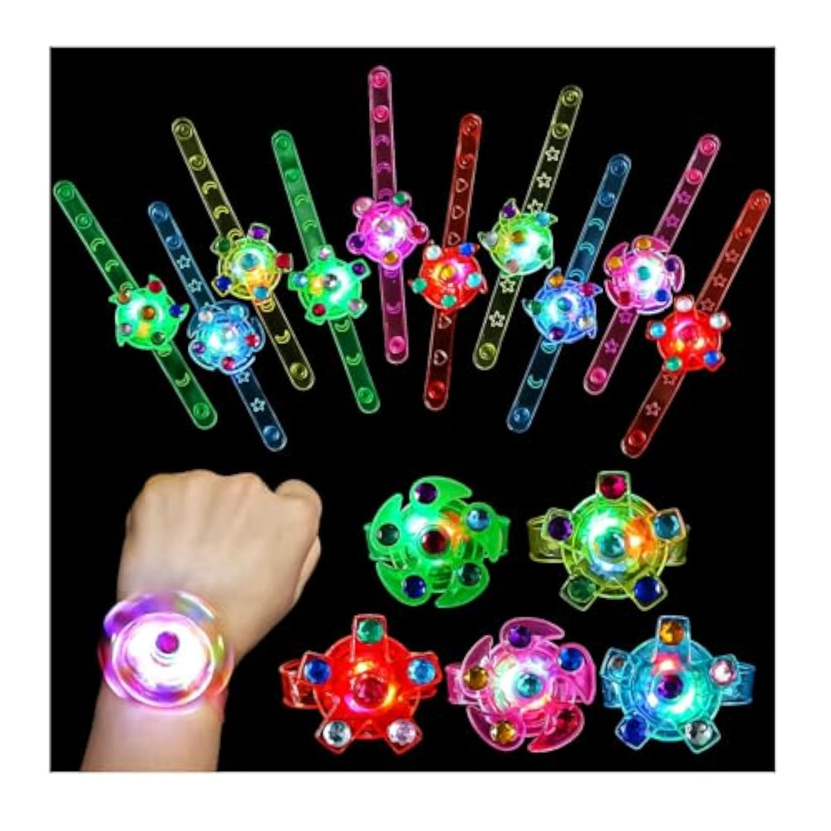 48pcs LED Light-Up Fidget Spinner Bracelets Glow in Dark Party Favors for Kids