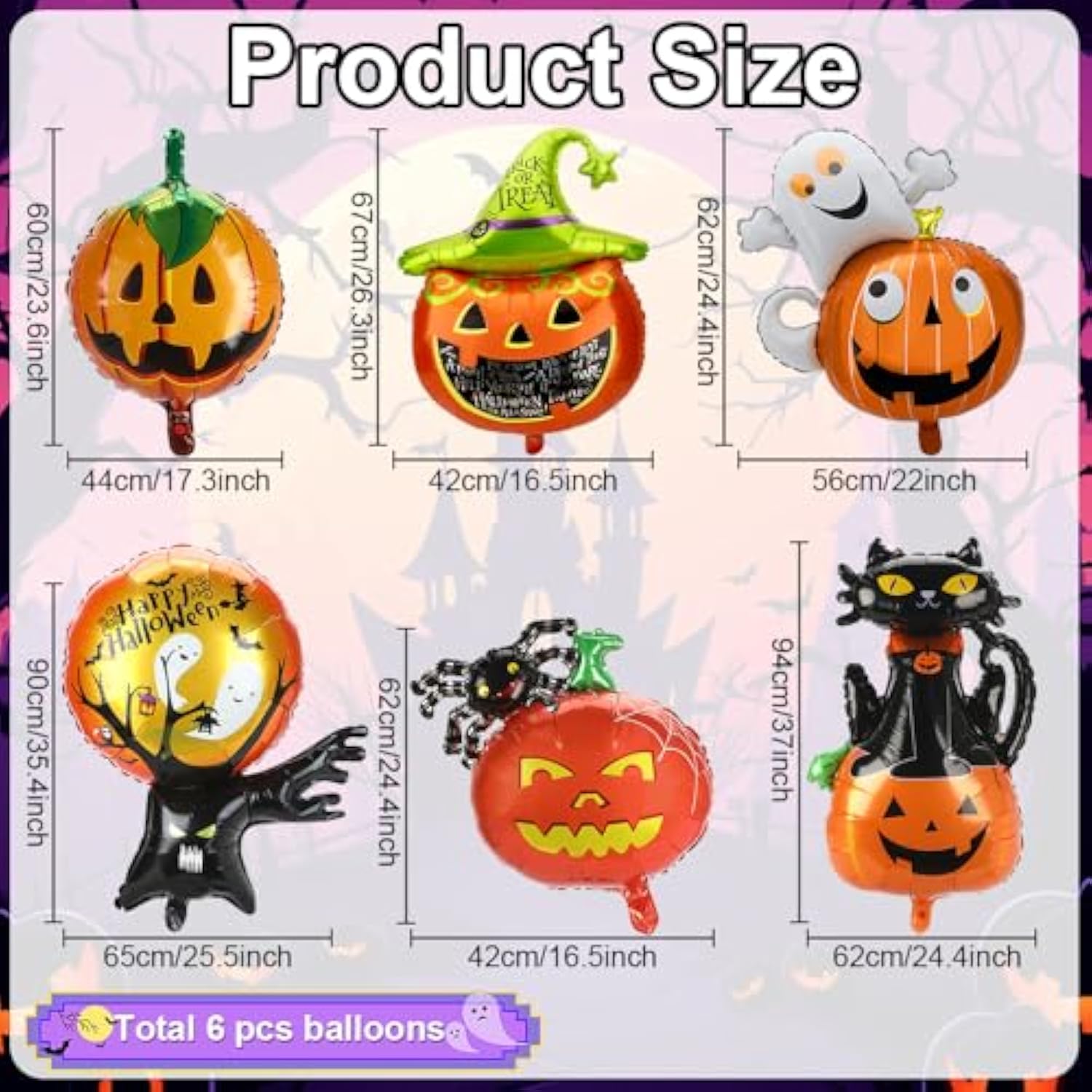 6pcs Halloween Foil Balloons Pumpkin Cat Ghost Spider Mylar Balloons Party Decor