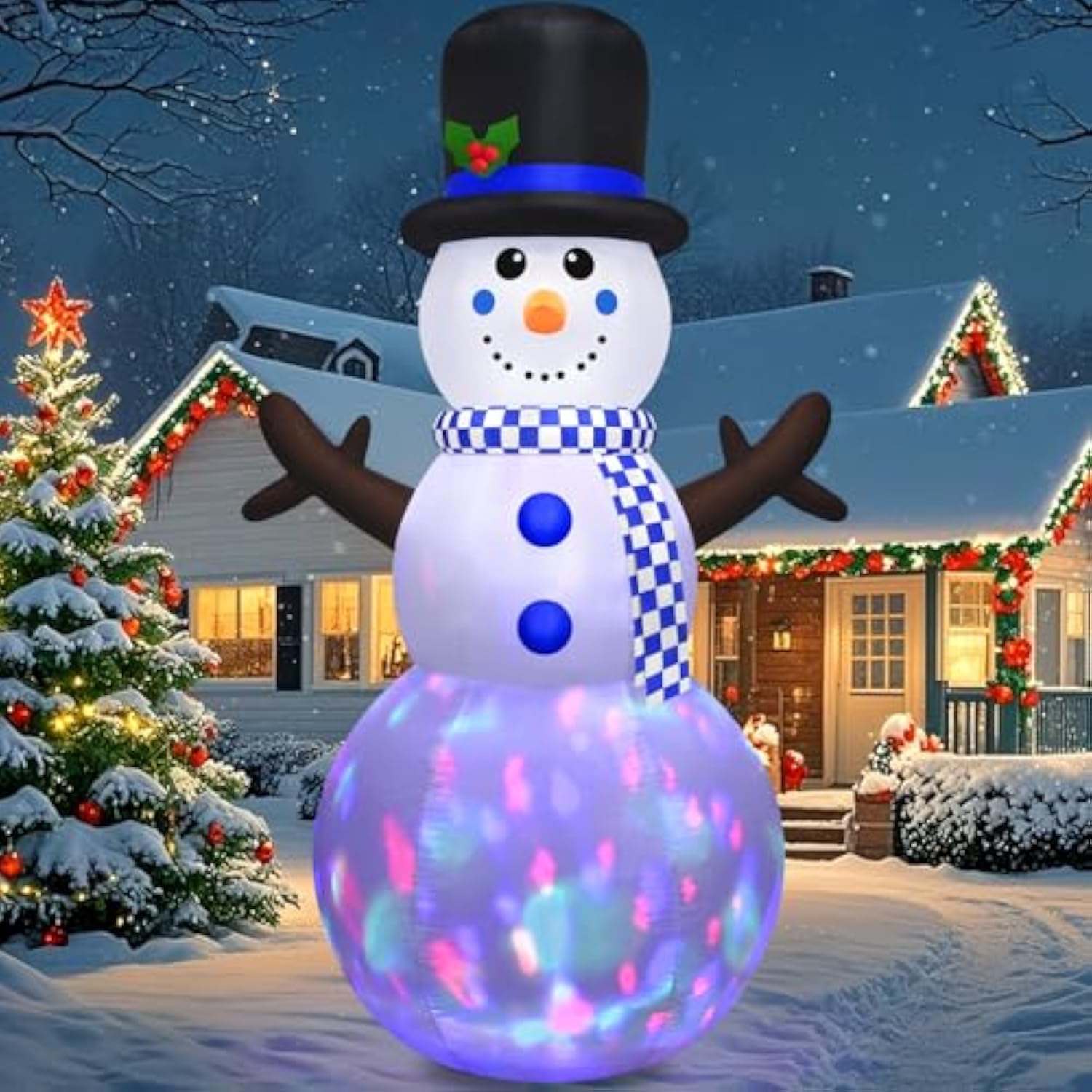 8 Ft Tall Christmas Inflatables Outdoor Decorations Giant Blow Up Snowman With Rotating Led Lights Cute Merry Xmas Blowu