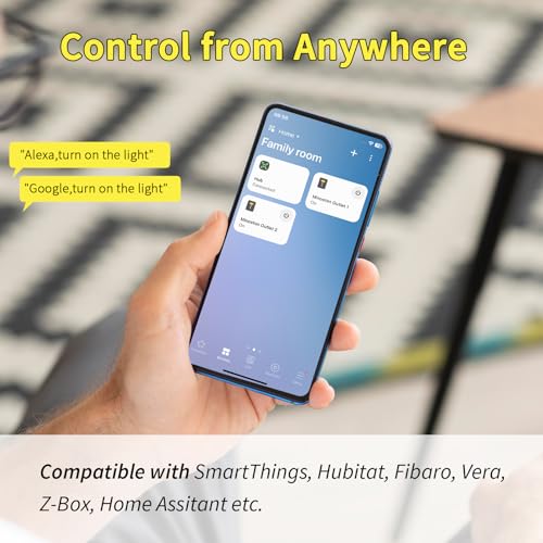 800 Series Zwave Dual Outlet Plug, On/Off Z-Wave Repeater Switch With 2 Individual Control Sockets, Hub Required, Z Wave Lr Smart Plugs Compatible With Smartthings, Hubitat, Fibaro (Mp26Z)
