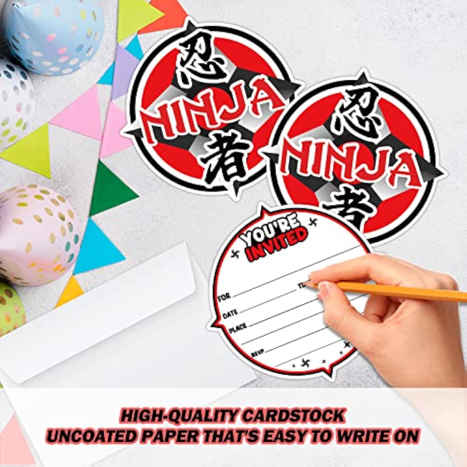 Karate Ninjas Birthday Invitations, Ninja Samurai Shaped Birthday Party Invitation Cards For Kids Girls Boys Adults, Ninja Birthday Party Decorations -(20 Sets 4" X 6" Cards With Envelopes) - Jy572