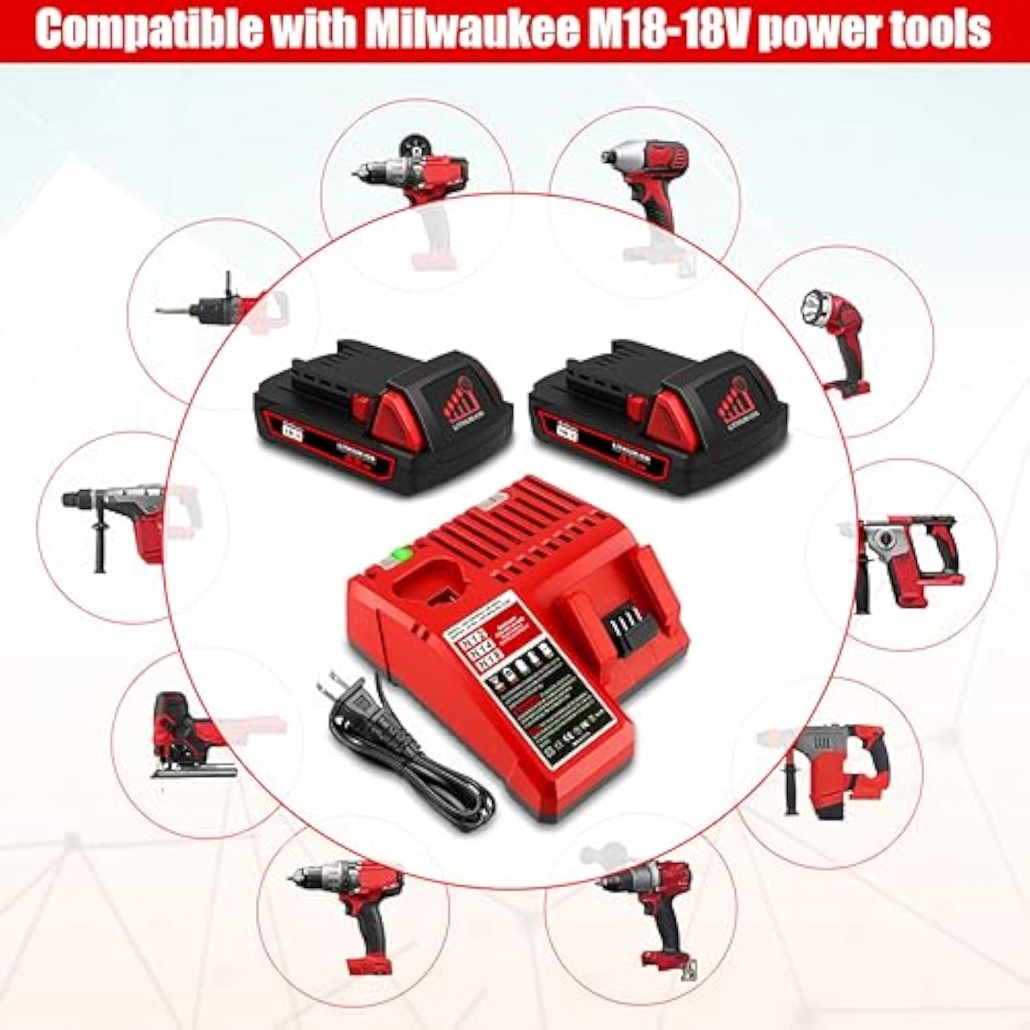 2 Pack 18V 4.0Ah 48-11-1820 Compact Battery With Charger Kit Replacement For Milwaukee 18V M18 Battery And Charger 48-59-1812 Xc 2.0 Ah 1.5 Ah 3.0 Ah 18V Lithium Battery And Charger Combo