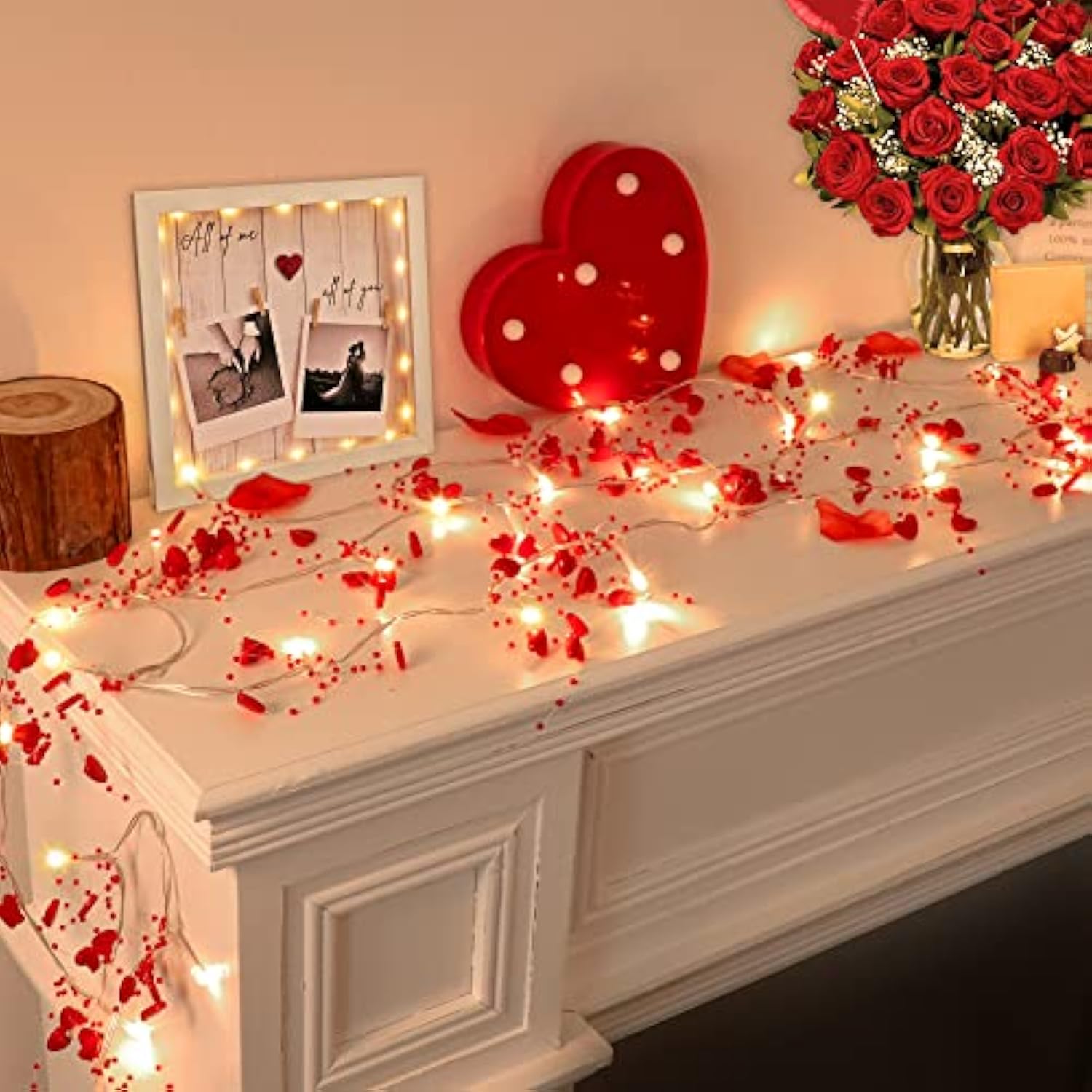 Valentine'S Day Decor 10Ft 30 Led Garland With Lights Red Heart Lights String Battery Operated, Valentine'S Day Lights For Mantle Tree, Romantic Valentines Day Decoration For Home Bedroom