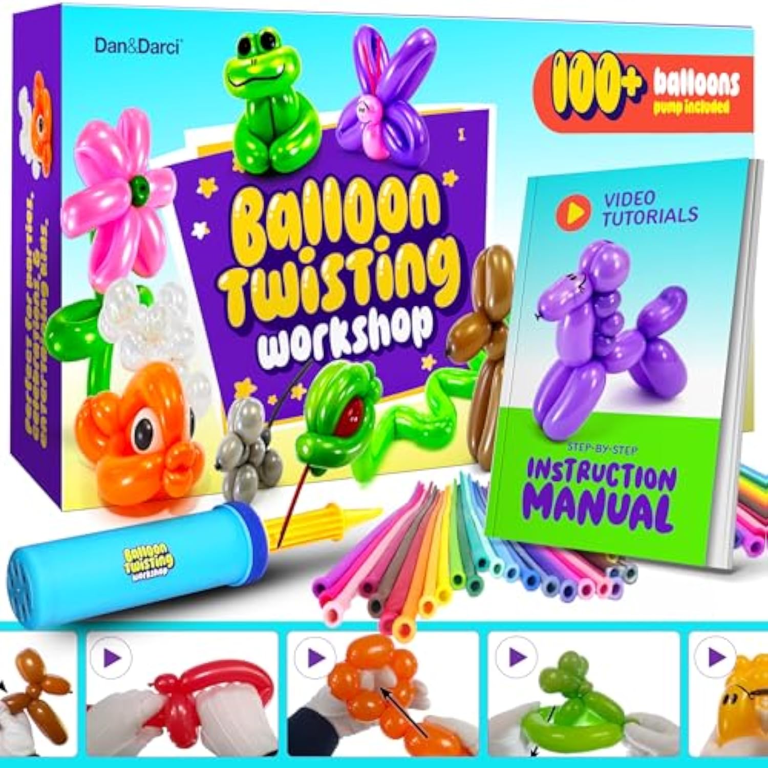 Balloon Animal Twisting Kit With Pump For Kids - Boy & Girl Gift - Birthday Gifts For Girls And Boys - Arts And Crafts For Kid Ages 8-12 - 6 7 8 9 10 11 12 Year Old - Animals Balloons