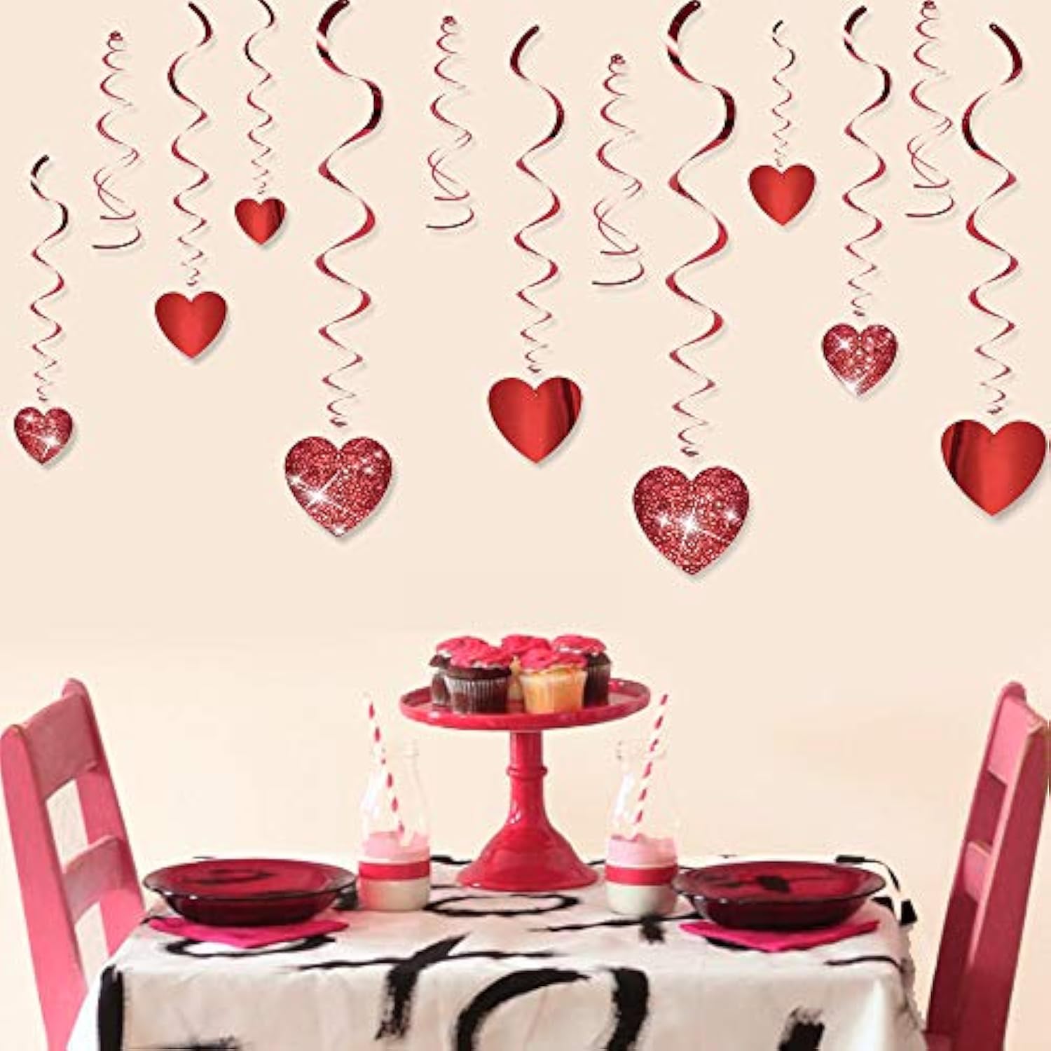 Valentine'S Day Glitter Heart Swirl Hanging Decoration- Bridal Shower, Engagement, Wedding,Birthday Party Decorations 30Ct