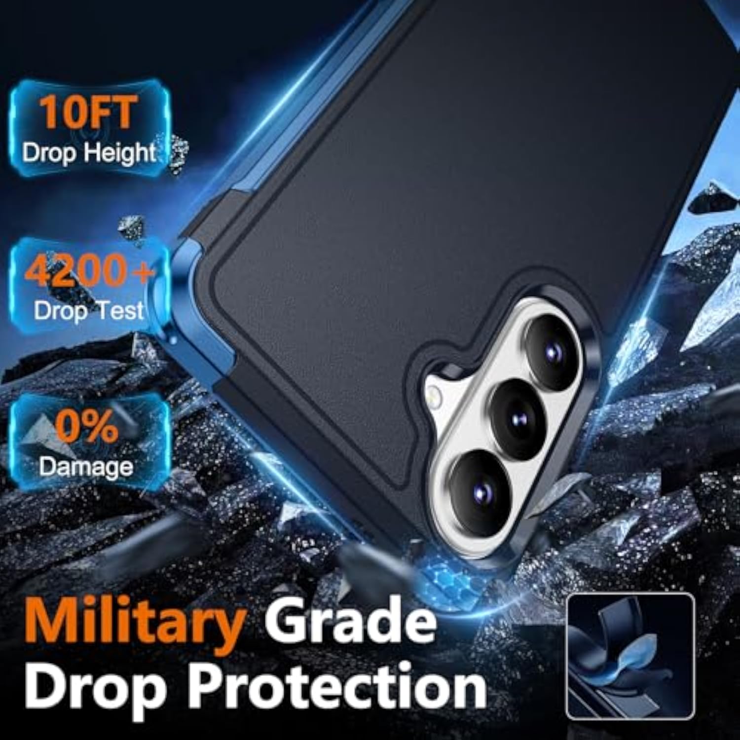 Samsung Galaxy S26 Case, 10 FT Military Grade Drop Protection, 2 Pack Tempered Glass Screen Protector and Camera Lens Protector, Heavy Duty Shockproof Case, Dark Blue