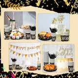 240 Pcs 30Th Birthday Decorations Birthday Party Tableware Include Plates Napkins 9Oz Cups Cutlery Anniversary Dinnerware Party Supplies For Men Women Him Her, Serve 30 Guests (Black Gold)
