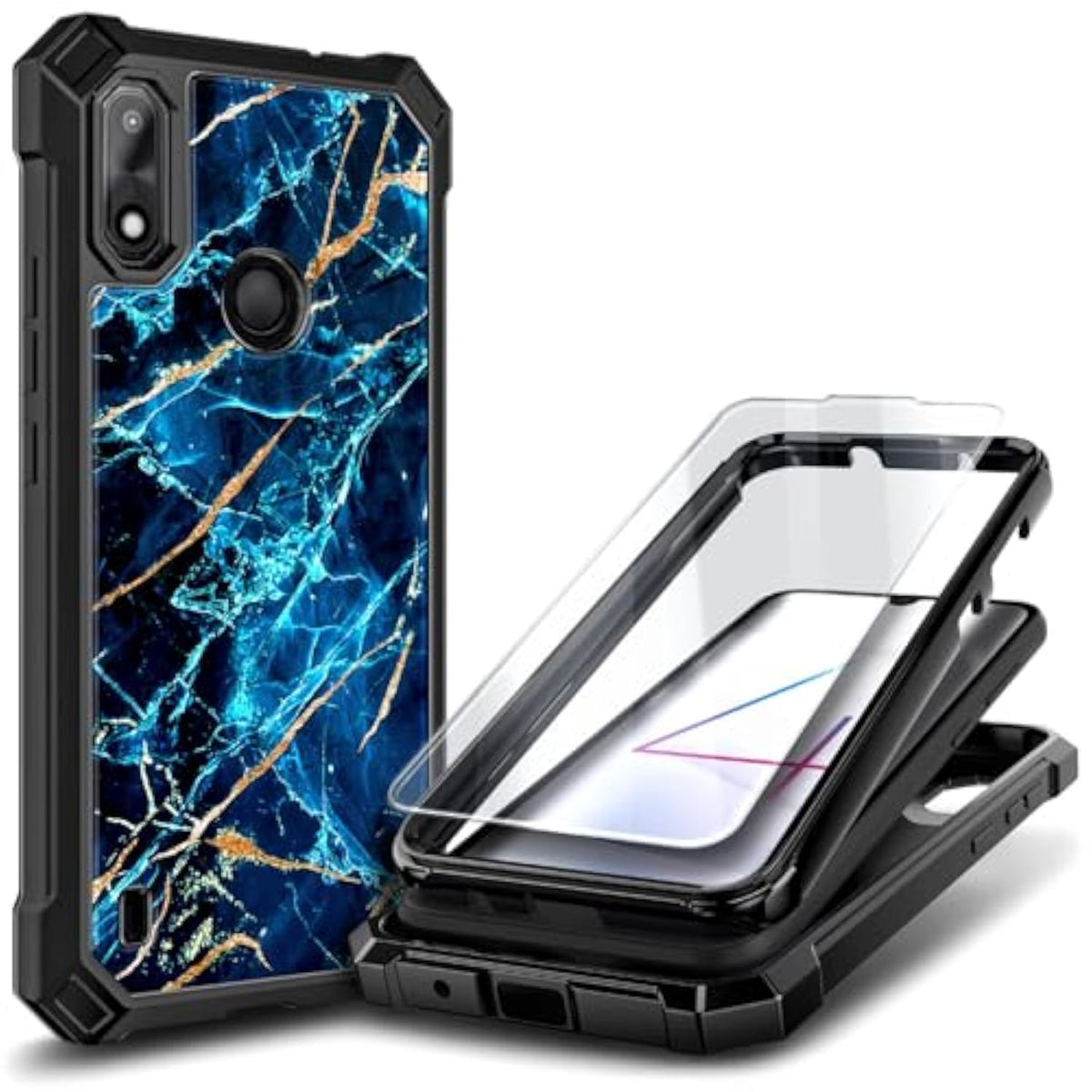 Compatible With Gabb Phone 4 Case With Tempered Glass Screen Protector, [16Ft Military Grade Drop Tested] Full-Body Protective Shockproof Rugged Bumper Cover (Sapphire)