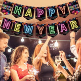 2026 Happy New Year Neon Banner Hanging Swirls Glow Party Decorations