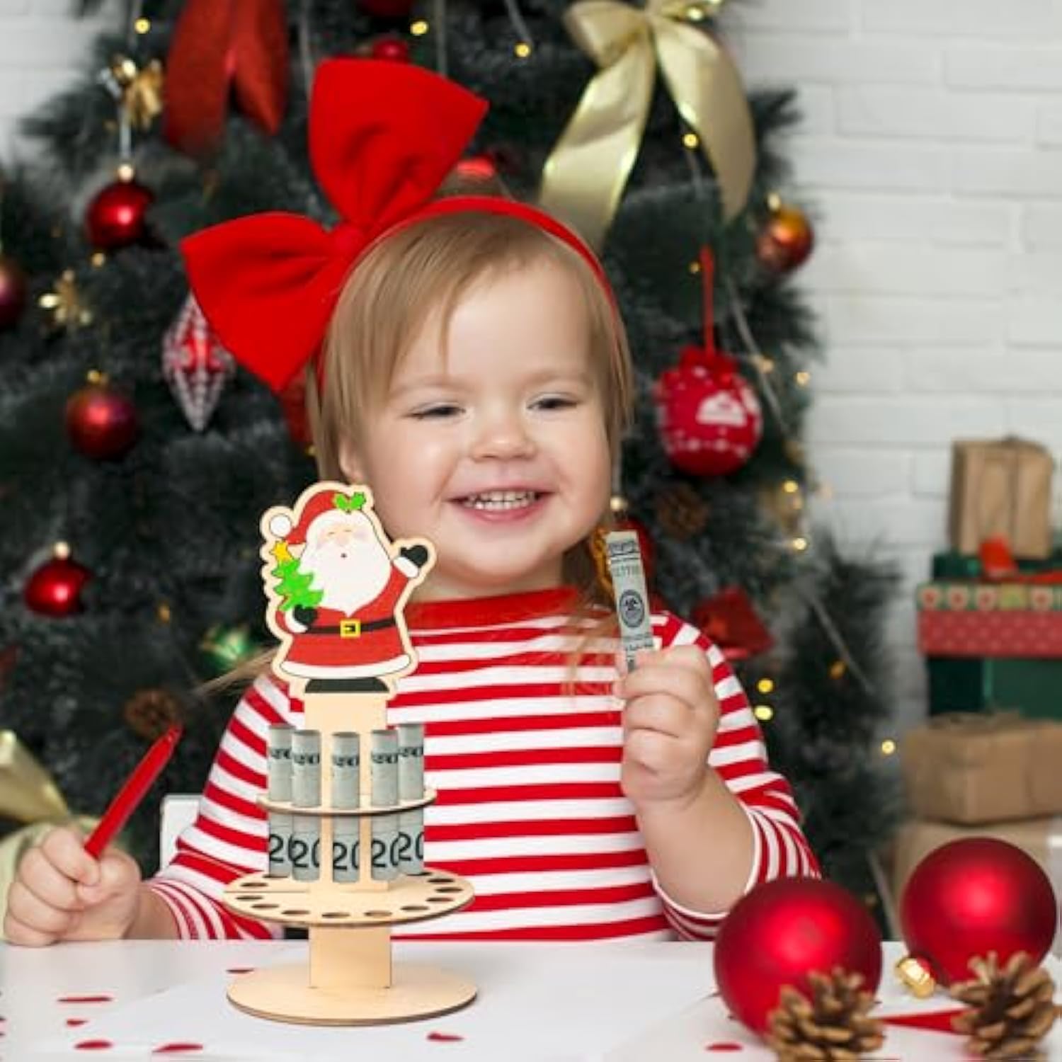 3Pcs Christmas Unique Money Holder For Cash Gift, Merry Christmas Money Cake Wooden Cash Holders With 25 Holes, Xmas Cake Decoration Card For Party Decor Supplies