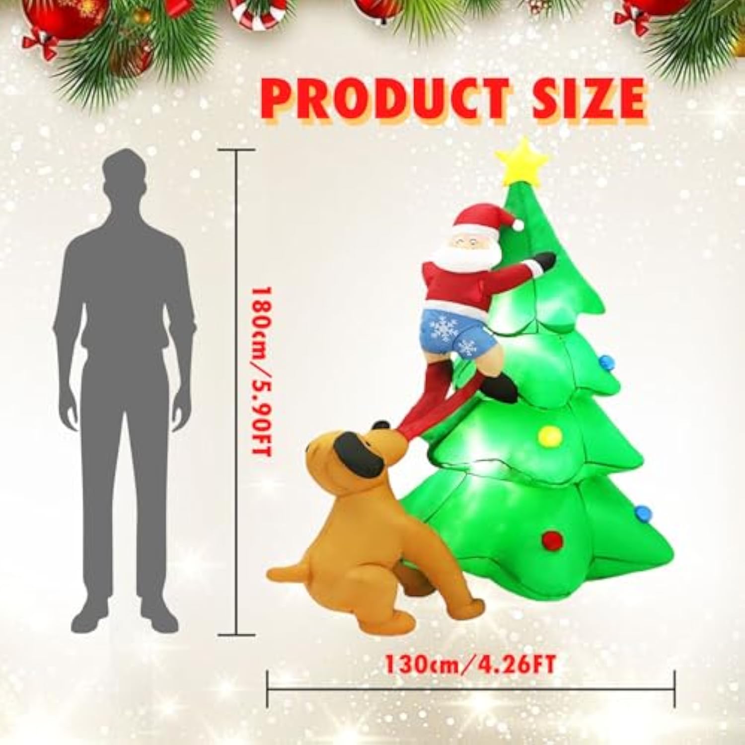 6Ft Christmas Inflatables Tree Outdoor Decoration With Led Lights, Santa Claus Chased By Dog Inflatable Christmas Tree B