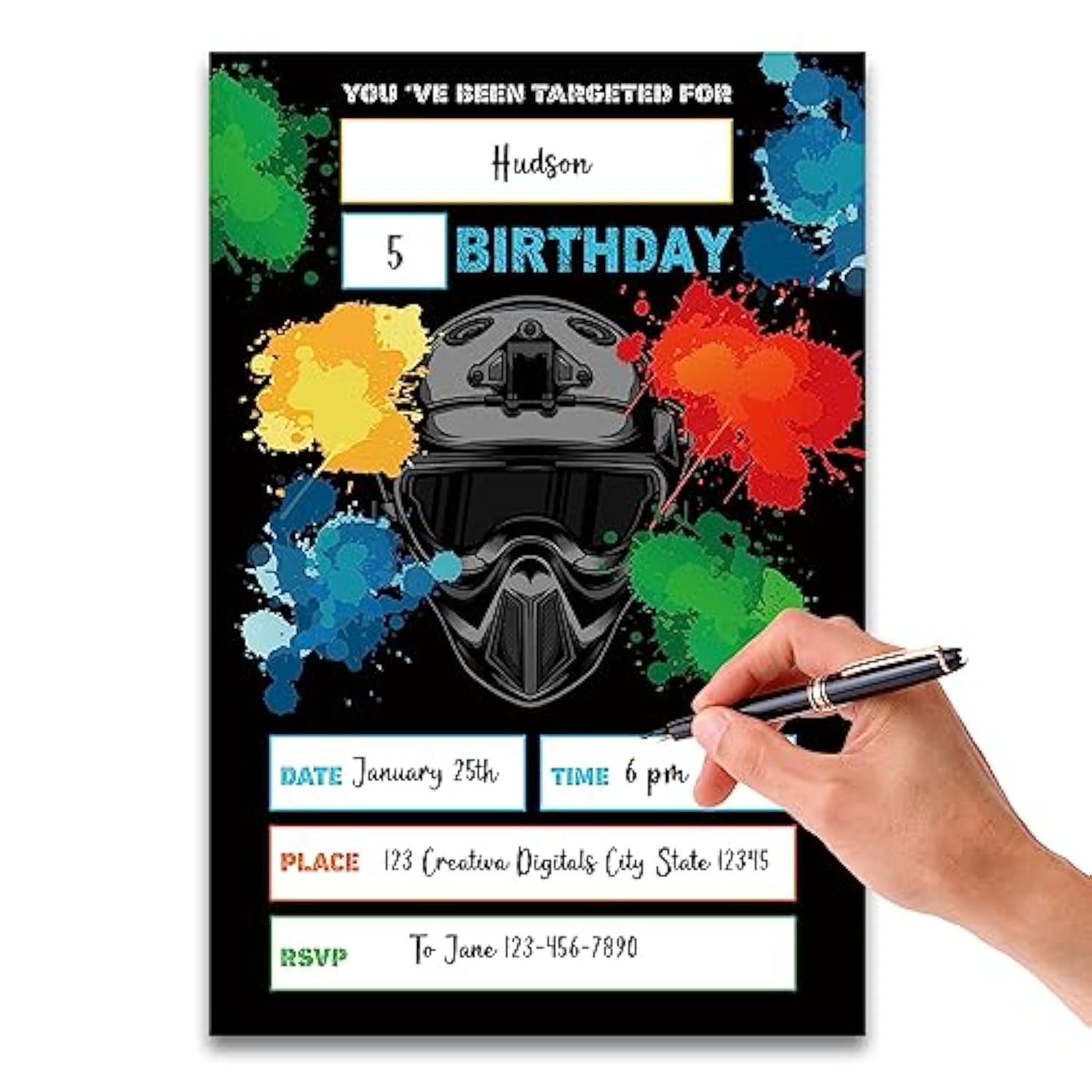 Paintball Birthday Party Invitations, Paintball Invitations, Paintball Theme Birthday.?065?