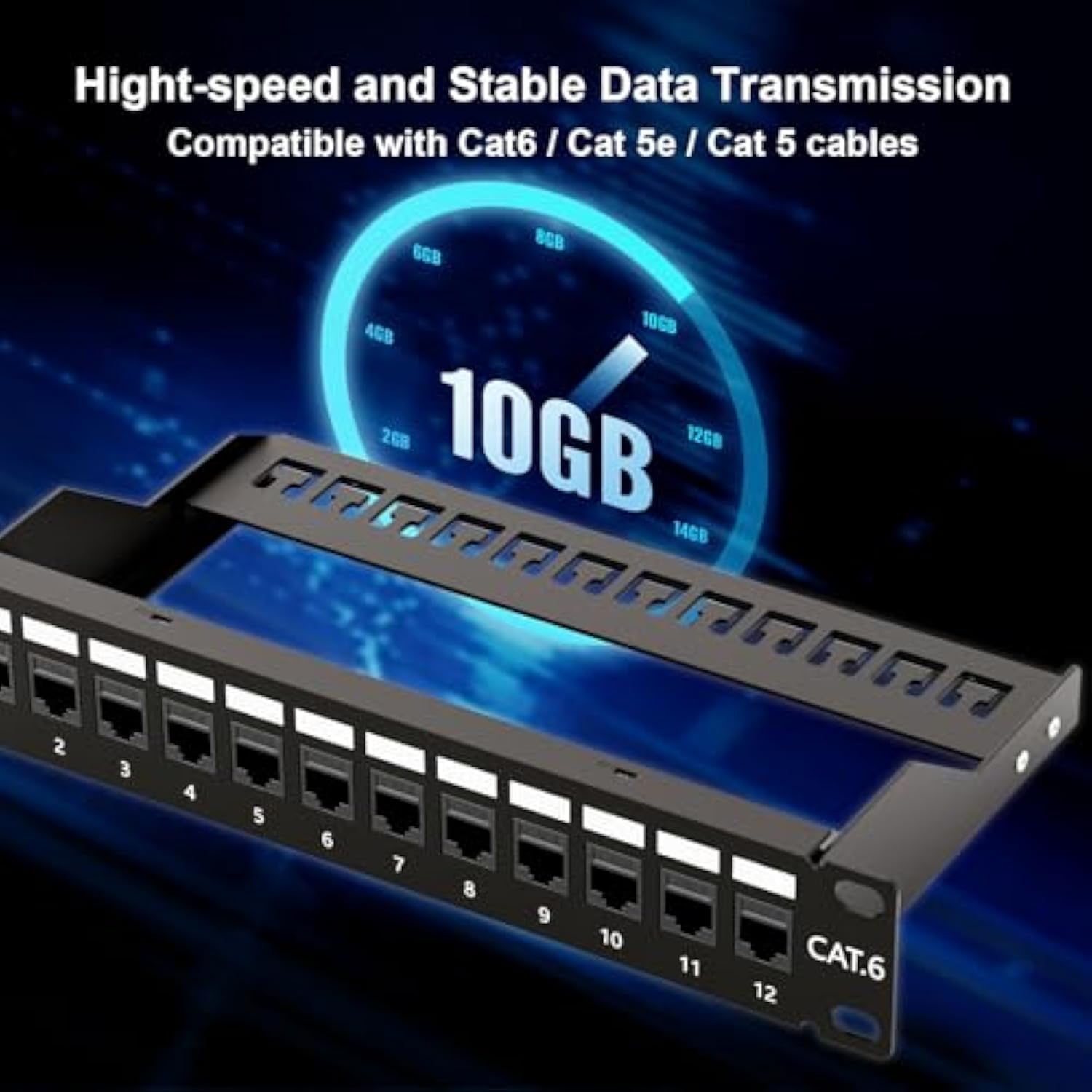 12 Port Rj45 Through Coupler Cat6 Patch Panel With Back Bar, Wallmount Or Rack