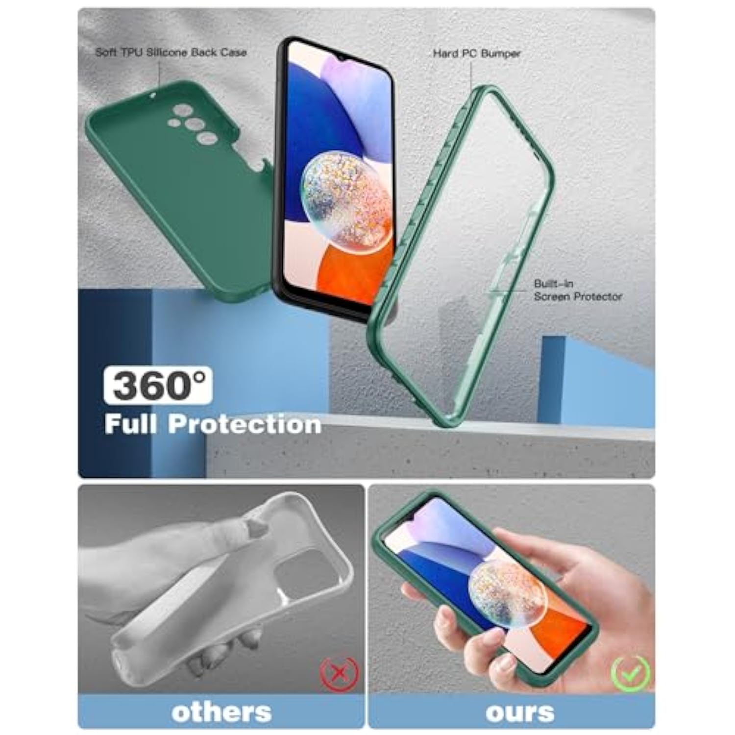 For Samsung Galaxy A145G Case: Shockproof Silicone Protective Phone Case With Builtin Screen Protector Slim Dual Layer Rugged Sturdy Drop Proof Tpu Protection Cover (Pine Green)