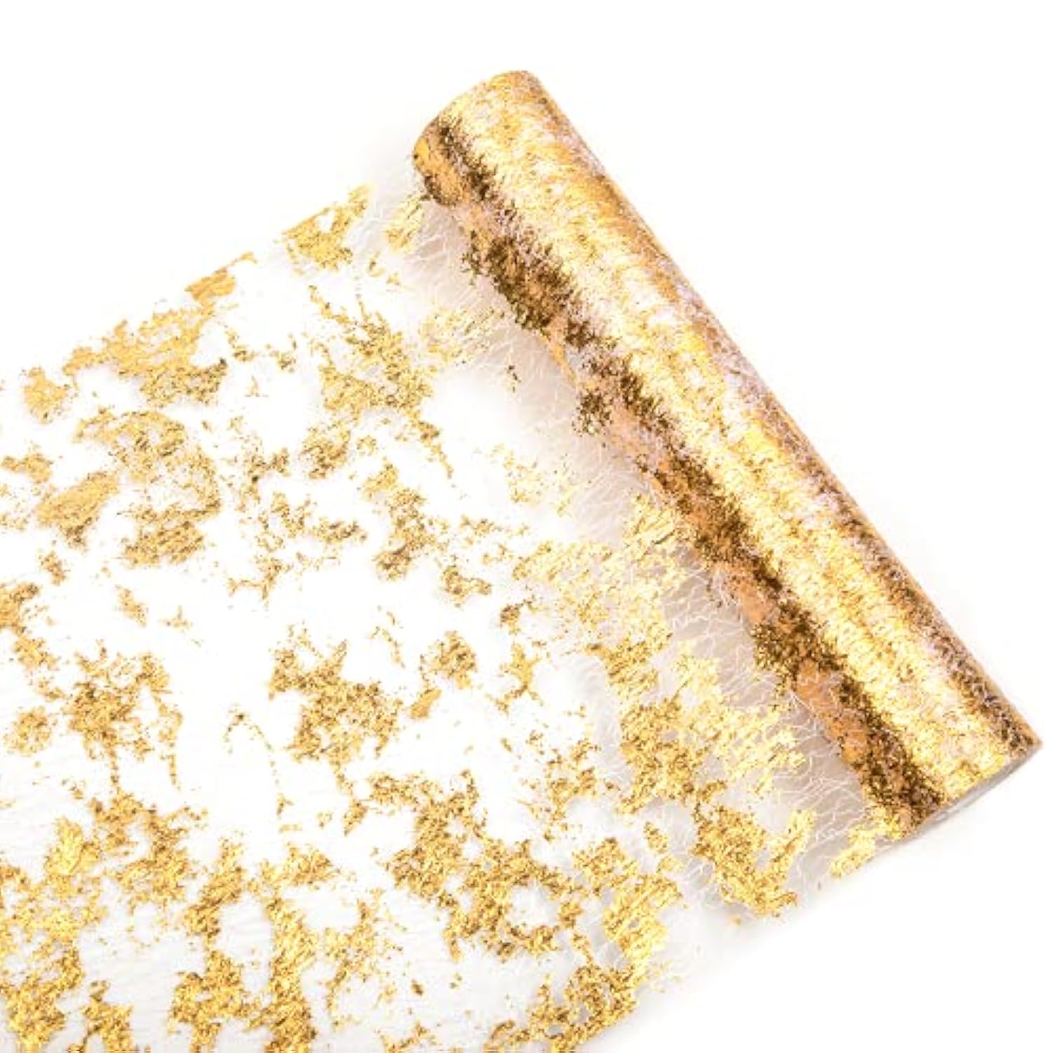 Gold Table Runner, Glitter Metallic Gold Thin Mesh Table Runner Roll 11 Inch X 16 Feet, Event Party Supplies Fabric Table Decorations For Wedding, Bridal Shower, Baby Shower, Birthday Party