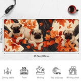 Cute Dog Gaming Mouse Pad, 31.5"×11.8" Extended Desktop Puppy Mouse Pads For Keyboard Laptop Computer, Large Desk Mat With Stitched Edges For Work Office Desk Decor (Autumn Pug)