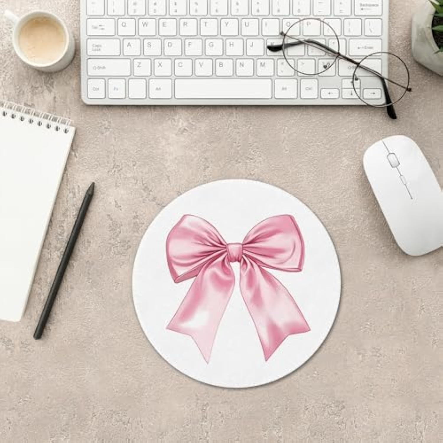 Coquette Bow Mouse Pad, Coquette Pink Bow Ribbon Mousepad Mouse Mat With Non-Slip Rubber Base For Home Office Desk Accessories, Aesthetic Office Supplies For Women Girls, 7.9X7.9 Inch