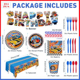 194Pcs Hot Car Birthday Party Decorations Race Car Plates Napkins Banner Tablecloth Disposable Parper Cups Straws Tableware Set Party Supplies For Kids Boys Birthday Decor 24 Guests