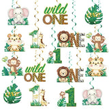 16Pcs Wild One Birthday Decorations Hanging Swirls For Boys Girls, Jungle Safari Theme 1St Birthday Foil Swirls Party Supplies, Safari Animal First Bday Ceiling Sign Decor