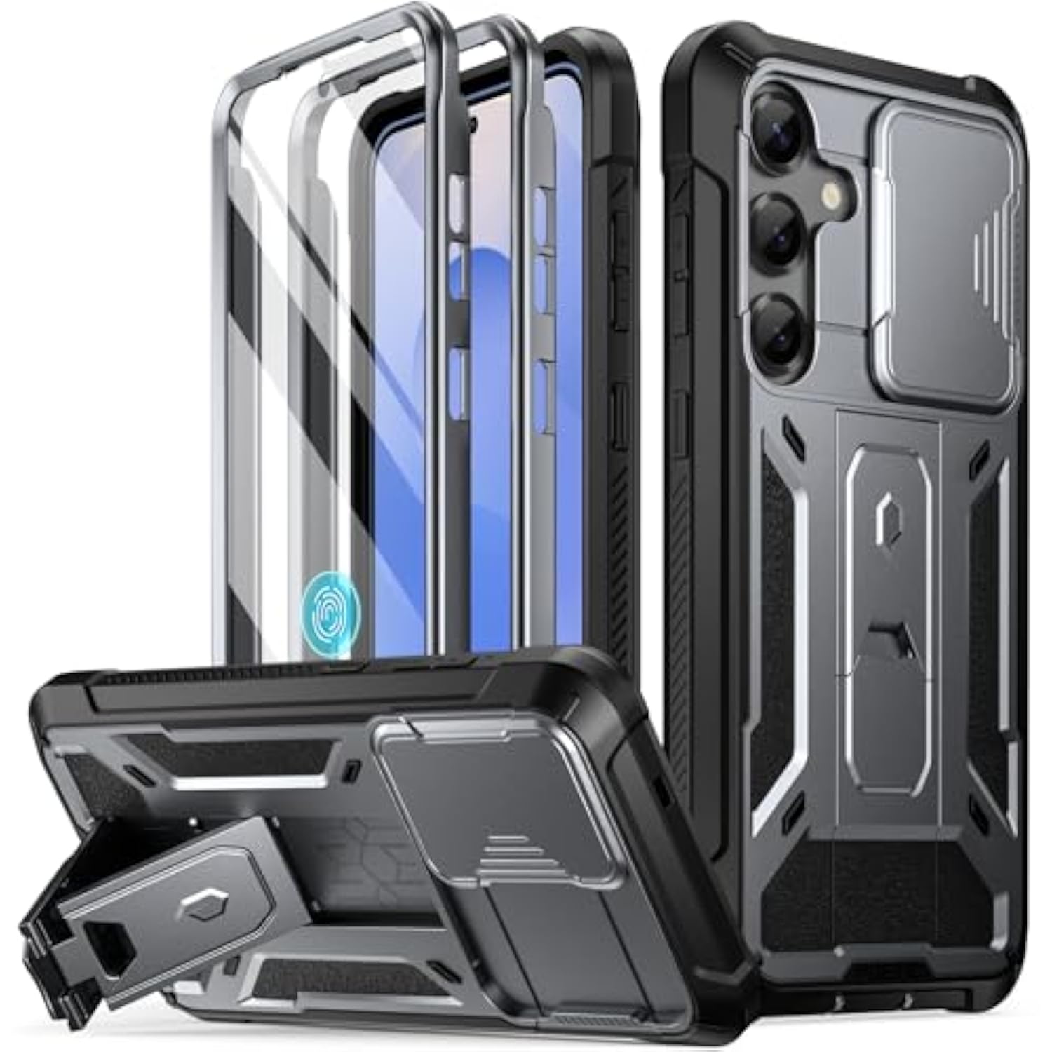 Spartan Case For Galaxy S25 6.2", [Slide Camera Cover] [Screen Protector Works With Fingerprint Id] Military Grade Rugged Shockproof S25 Phone Case With Kickstand, Metallic Gun Metal