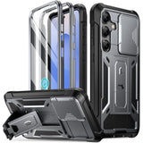 Spartan Case For Galaxy S25 6.2", [Slide Camera Cover] [Screen Protector Works With Fingerprint Id] Military Grade Rugged Shockproof S25 Phone Case With Kickstand, Metallic Gun Metal