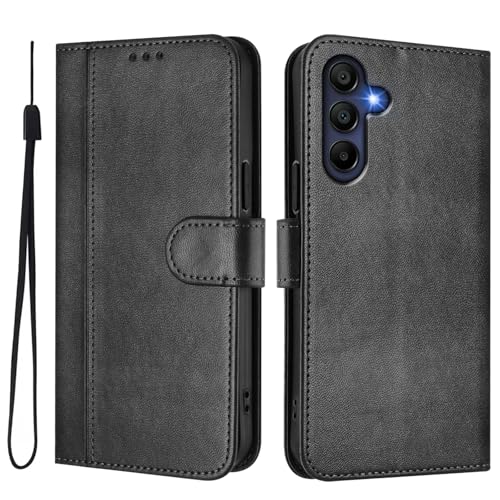 for Galaxy A17 5G Phone Case Wallet, Flip Leather TPU Cover with Card Holder Wrist Strap for  A17 Phone (Black)