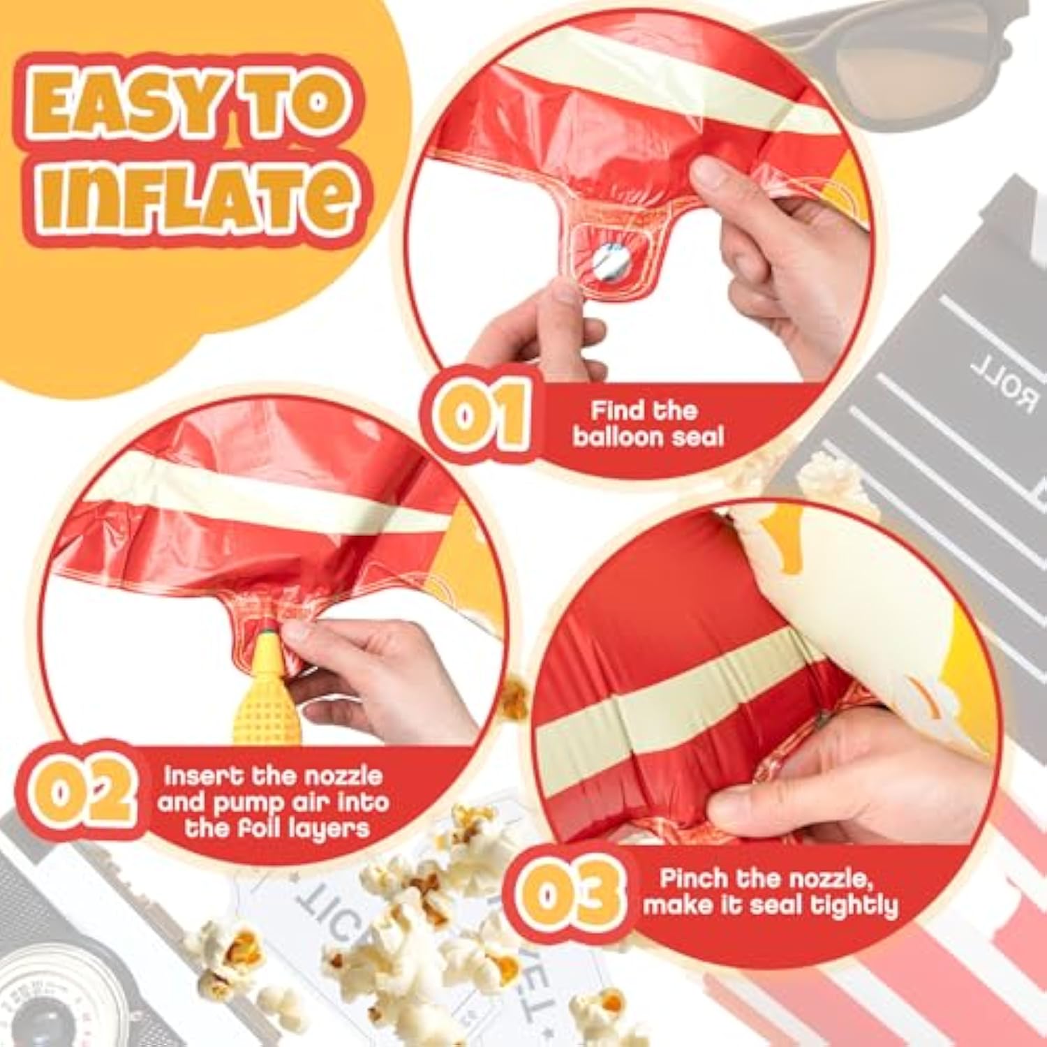 2 Pack 4Ft Giant Standing Popcorn Balloons 3D Circus Carnival Foil Popcorn Balloons For Movie, Circus Carnival Theme Birthday Baby Shower Back To School Cannes Party Decorations