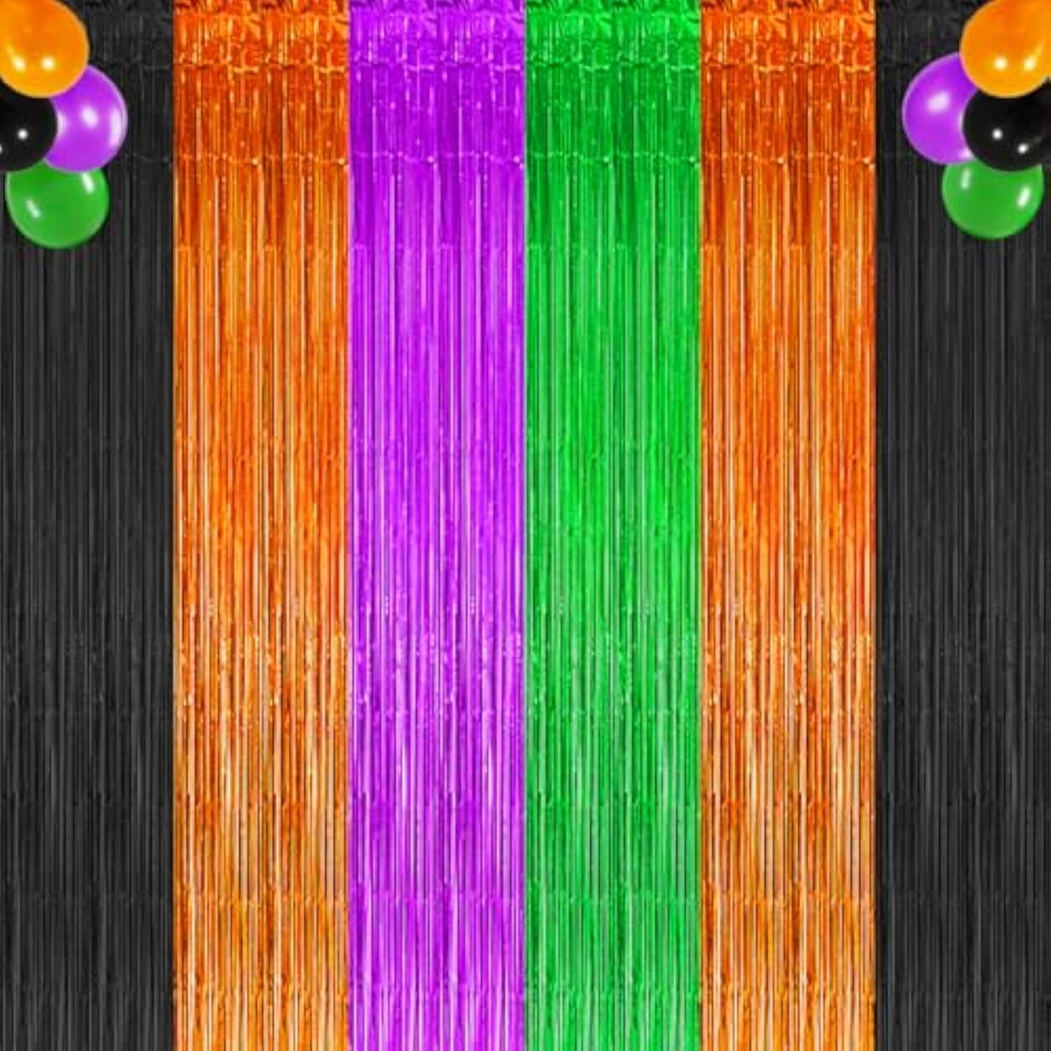 3 Pack Halloween Foil Fringe Curtains Backdrop Black Orange Purple Green Decor