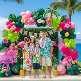 Tropical Hawaiian Balloon Garland Arch Kit With Flamingo Coconut Tree Mylar Balloon Hawaiian Flower Stickers Palm Leaves Monstera Leaf Decorations For Summer Beach Poolside Aloha Luau Theme Supplies