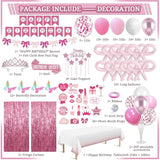 254 Pcs Coquette Birthday Decorations, Pink Bow Party Supplies Inclue Serves 25 Plates And Napkins Tablecloth, Birthday Banner, Balloons, Cake Topper, Butterfly Decor, Photo Props For Girls