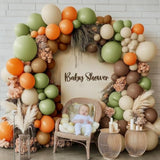 Green Orange Brown Balloon Arch Kit with White Sand Balloons for Fall Baby Shower