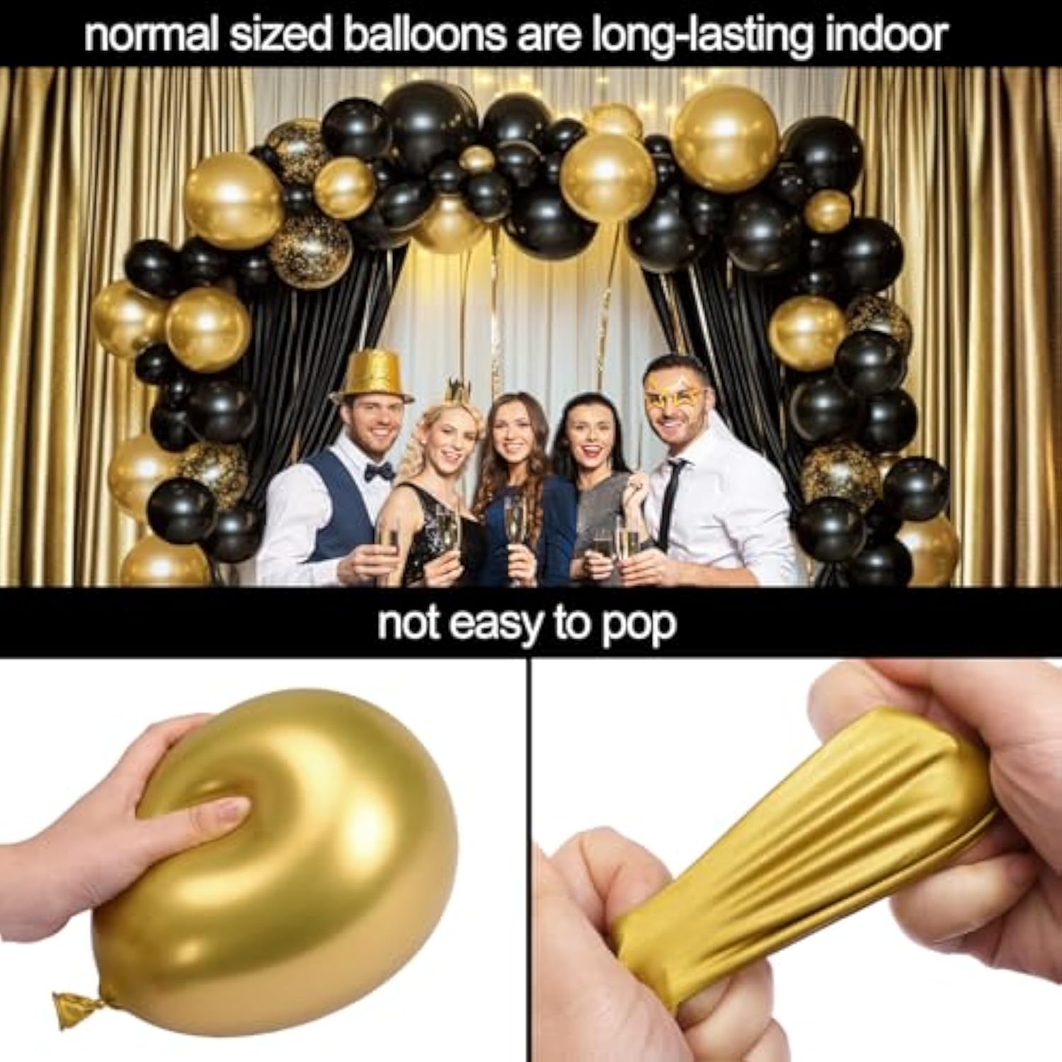 Black And Gold Balloons Garland Arch Kit With Black Gold Confetti Ball