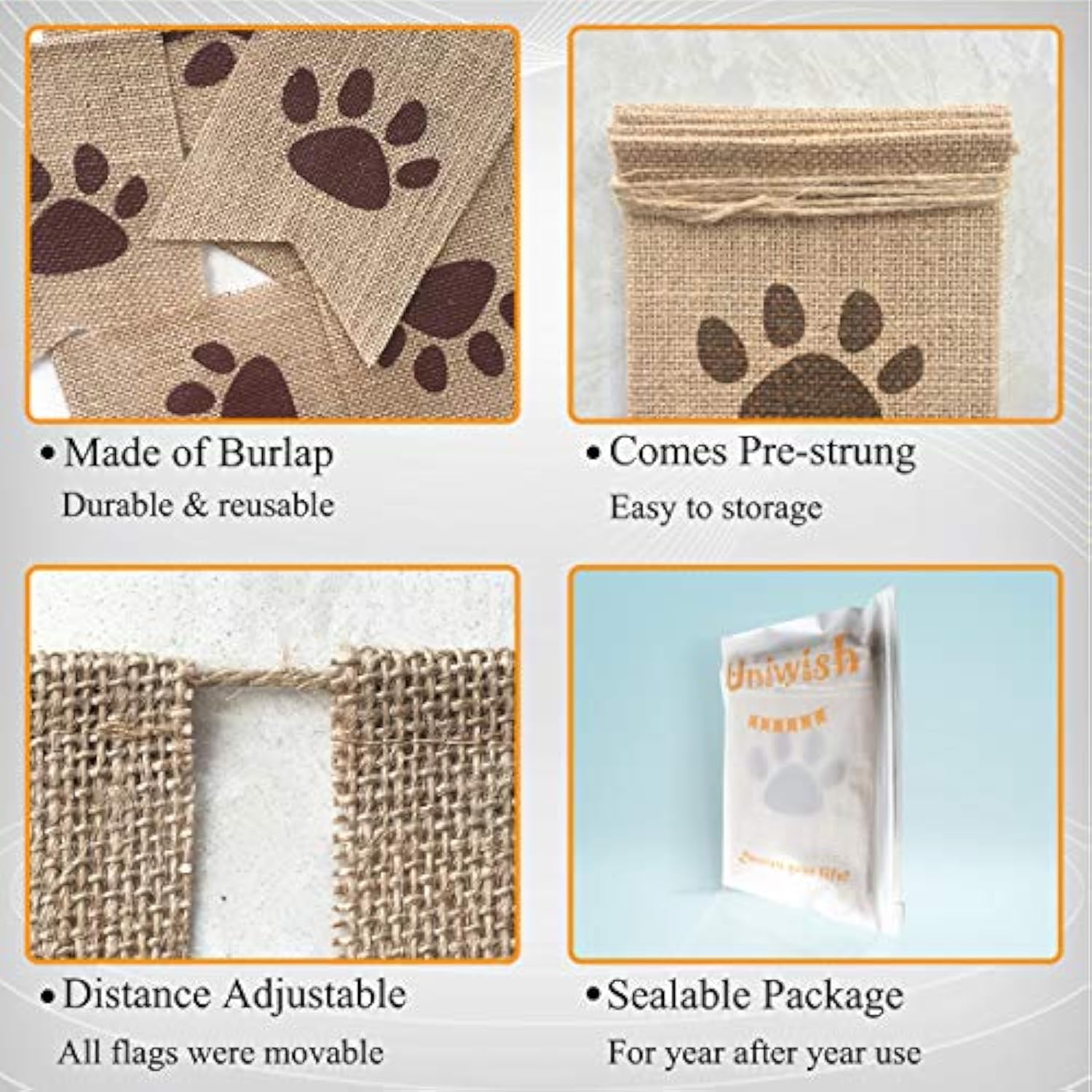 Dog Paw Print Banner Puppy Animal Theme Birthday Party Decorations, Rustic Burlap Bunting Pet Party Supplies Garland Photo Props