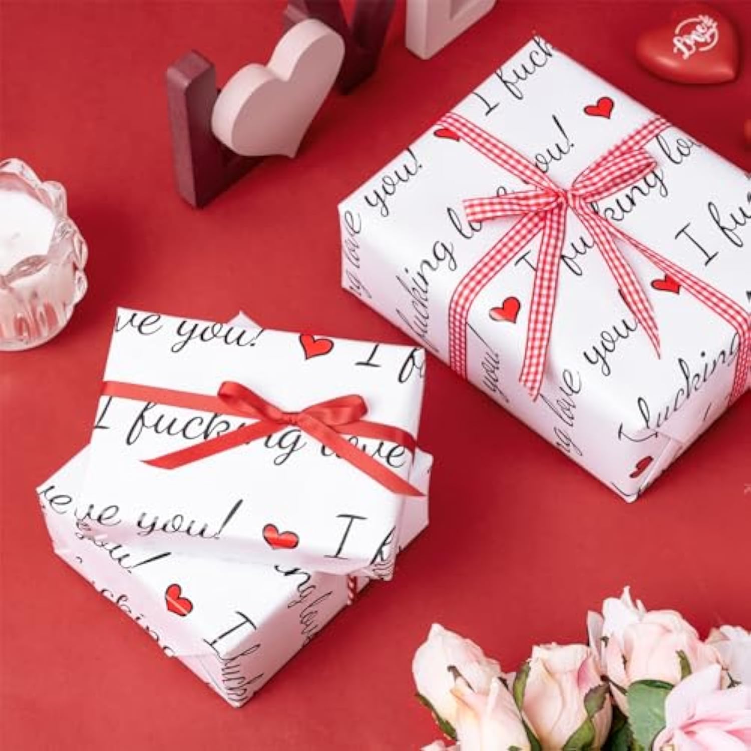 Funny Valentine'S Day Wrapping Paper Sheet - 6 Sheets I Fucking Love You Design Folded Flat For Wedding, Anniversary, Birthday, Party - 19.7 Inch X 27.5 Inch Per Sheet