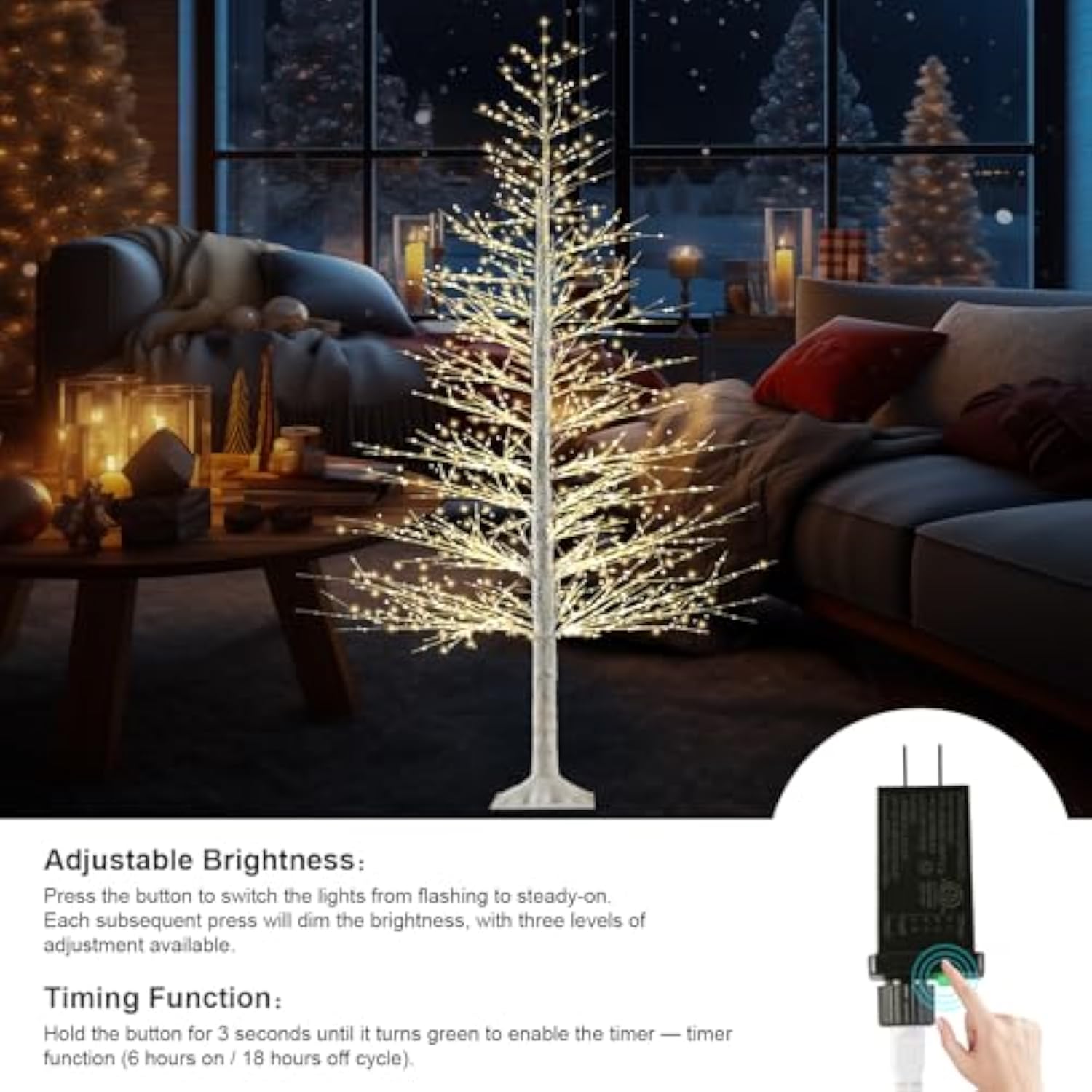 7Ft Lighted Birch Tree With 1500 Warm White Leds, Prelit Christmas Tree With Twinkle Lights, Outdoor Indoor Led Birch Tree With Timer & Brightness Control, Christmas Tree Decor