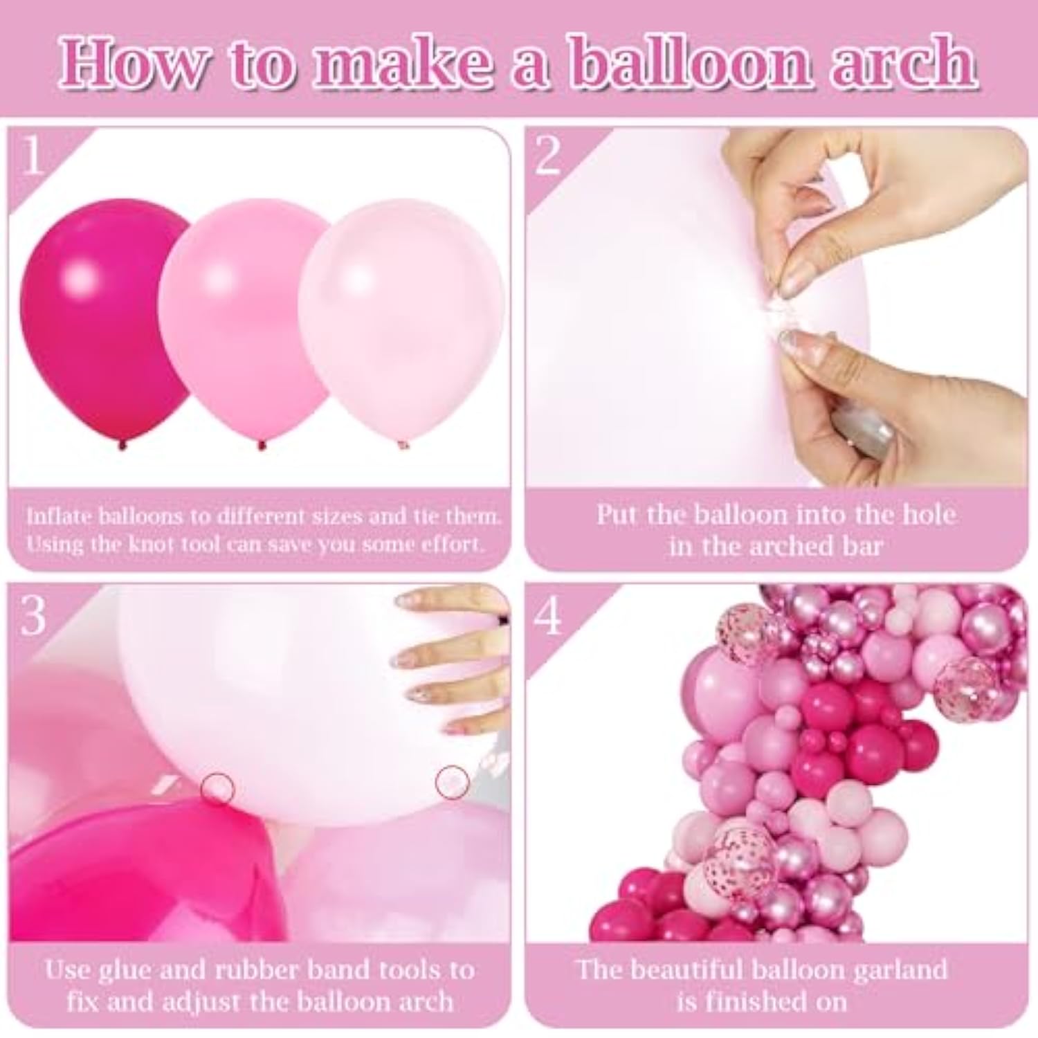 Pink Balloon Arch Kit, 168 Pcs Hot Pink Balloon Garland, 18 12 10 Inch Confetti Latex Metallic Balloons For Birthday Princess Wedding Baby Shower Party Decorations