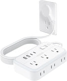 Surge Protector Power Strip 6 Outlets 4 USB Ports 5FT Flat Plug Extension Cord White