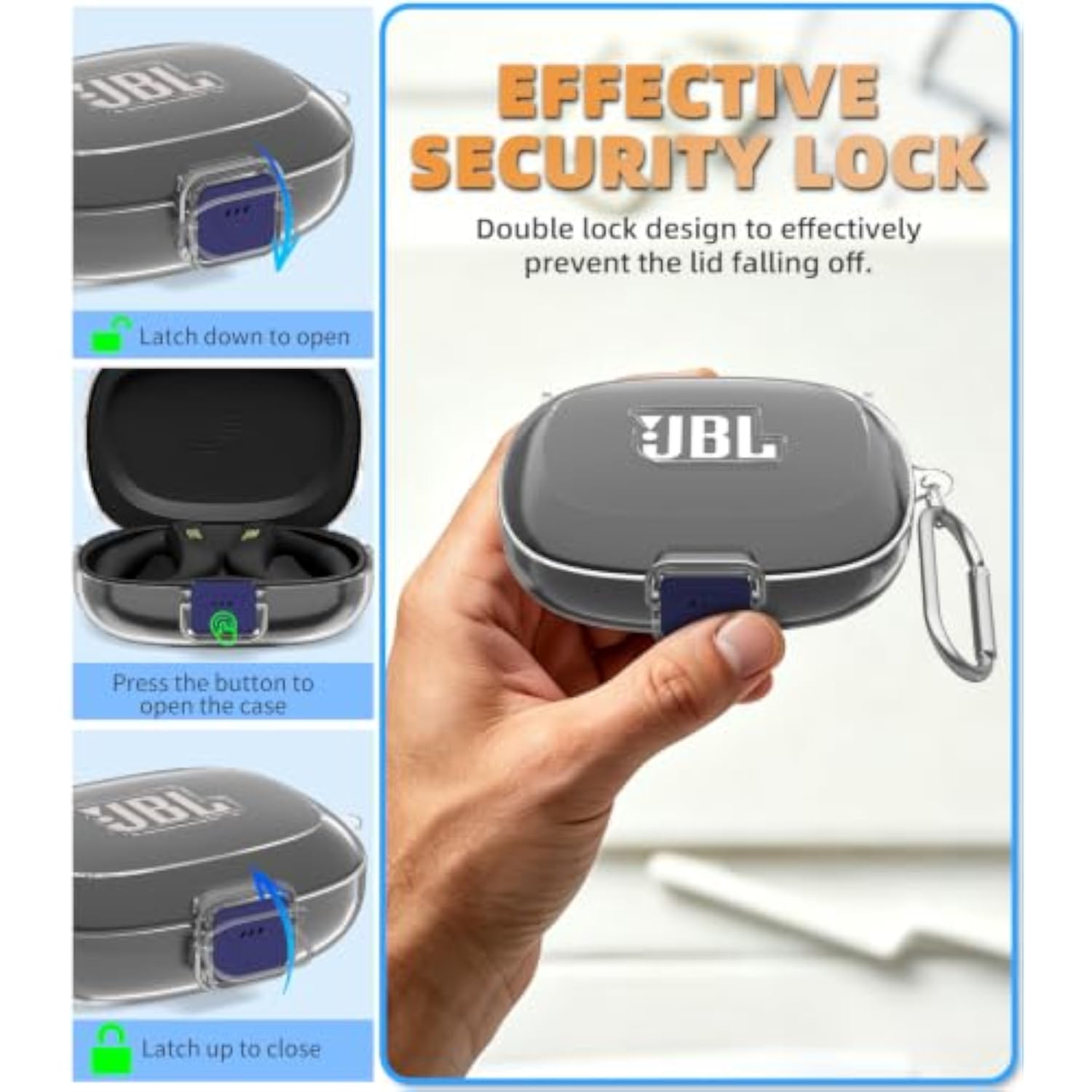 Secure Lock for JBL Endurance Peak 4 Case Cover with Cleaner Kit, Protective PC Transparent Hard Shell Compatible with JBL Endurance Peak 4 Earbuds Charging Case with Keychain