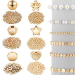 1200 Pieces Spacer Beads Set Star Round Ball Rondelle Faceted Spacer Heart Flower Flat Disc Loose Beads For Bracelet Charms Jewelry Making(Gold)