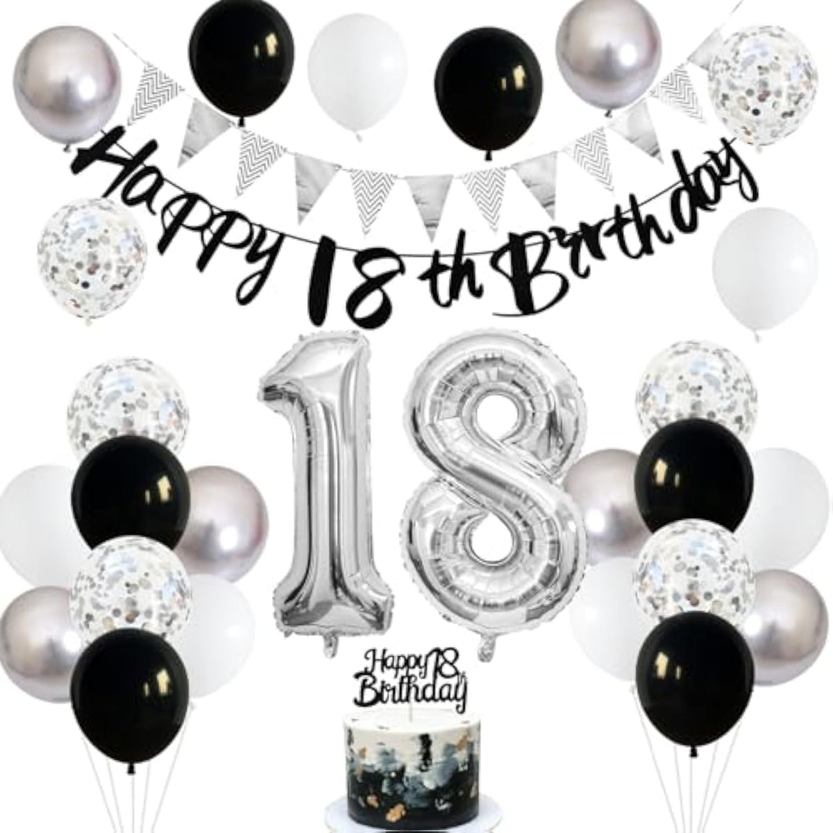 18Th Birthday Decorations For Boys, Blue Happy 18Th Birthday Banner With Navy Blue Silver 18Th Balloons 18 Cake Topper Decor Number 18 Balloon For Girls 18 Year Old Party Decoration
